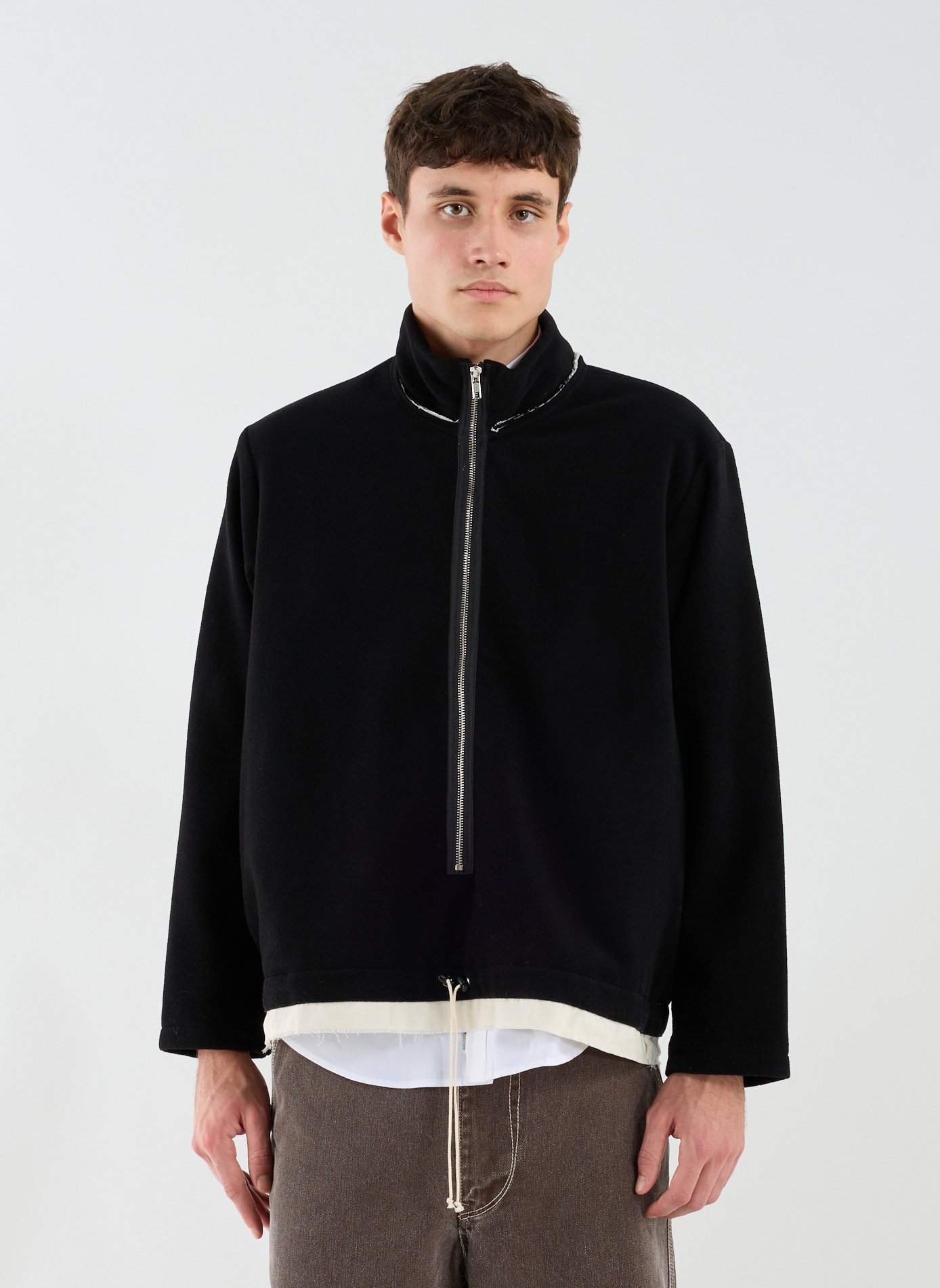 Zipped wool fleece anorak with high collar CAMIEL FORTGENS Black