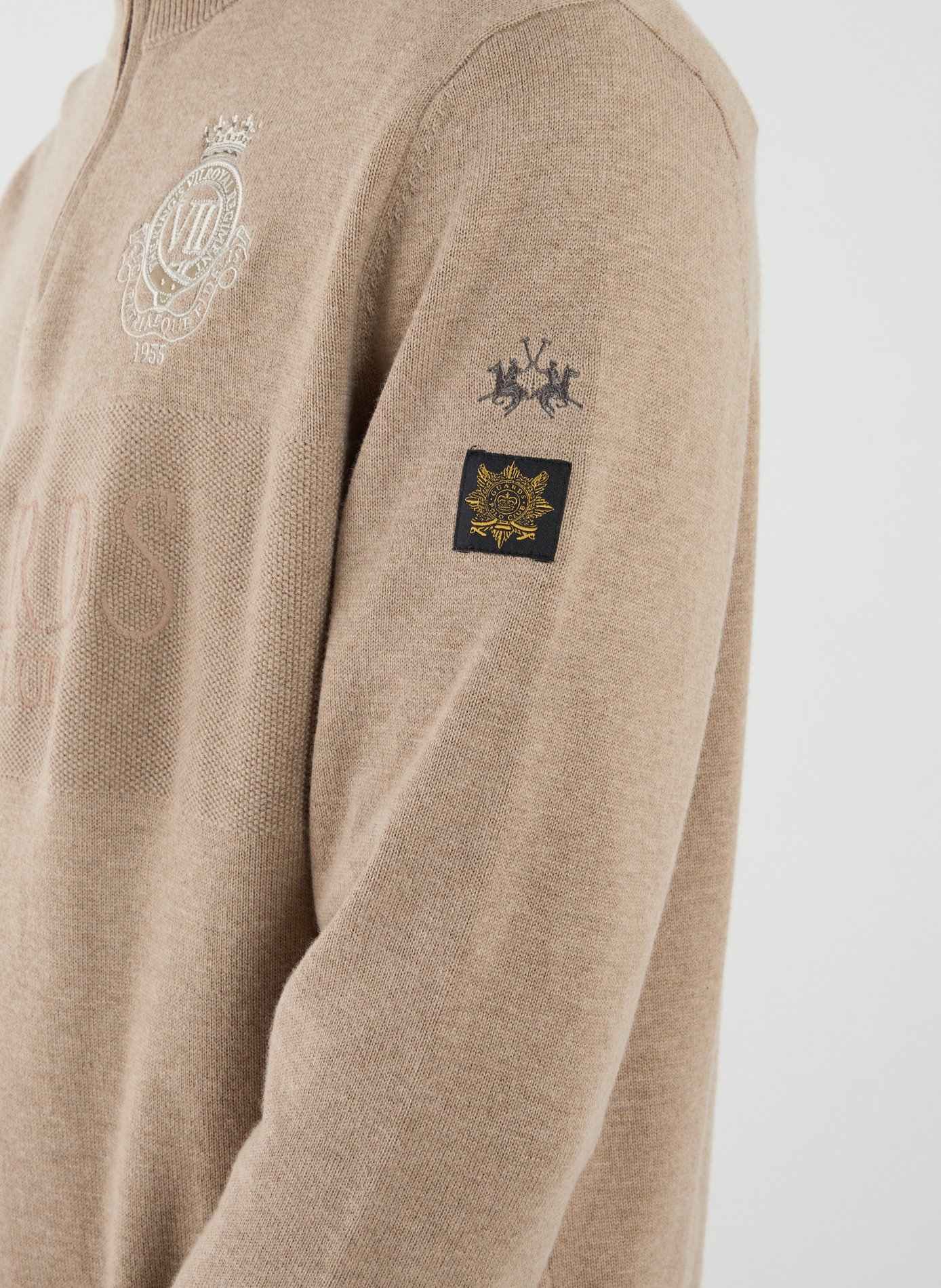 Pull à col zippé en laine et coton LA MARTINA Beige