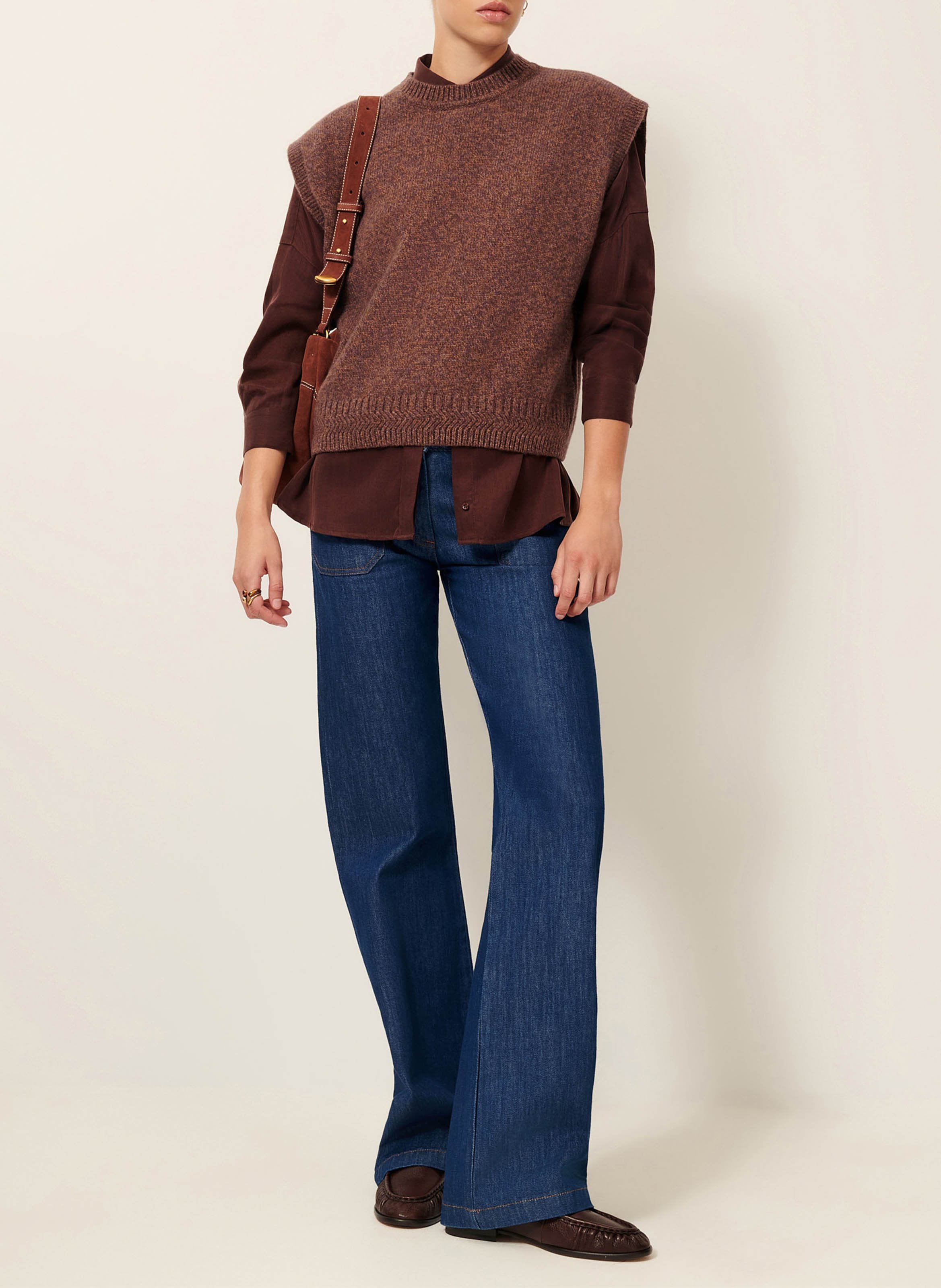 Pull sans manches en laine mérinos fabinino SESSUN Marron