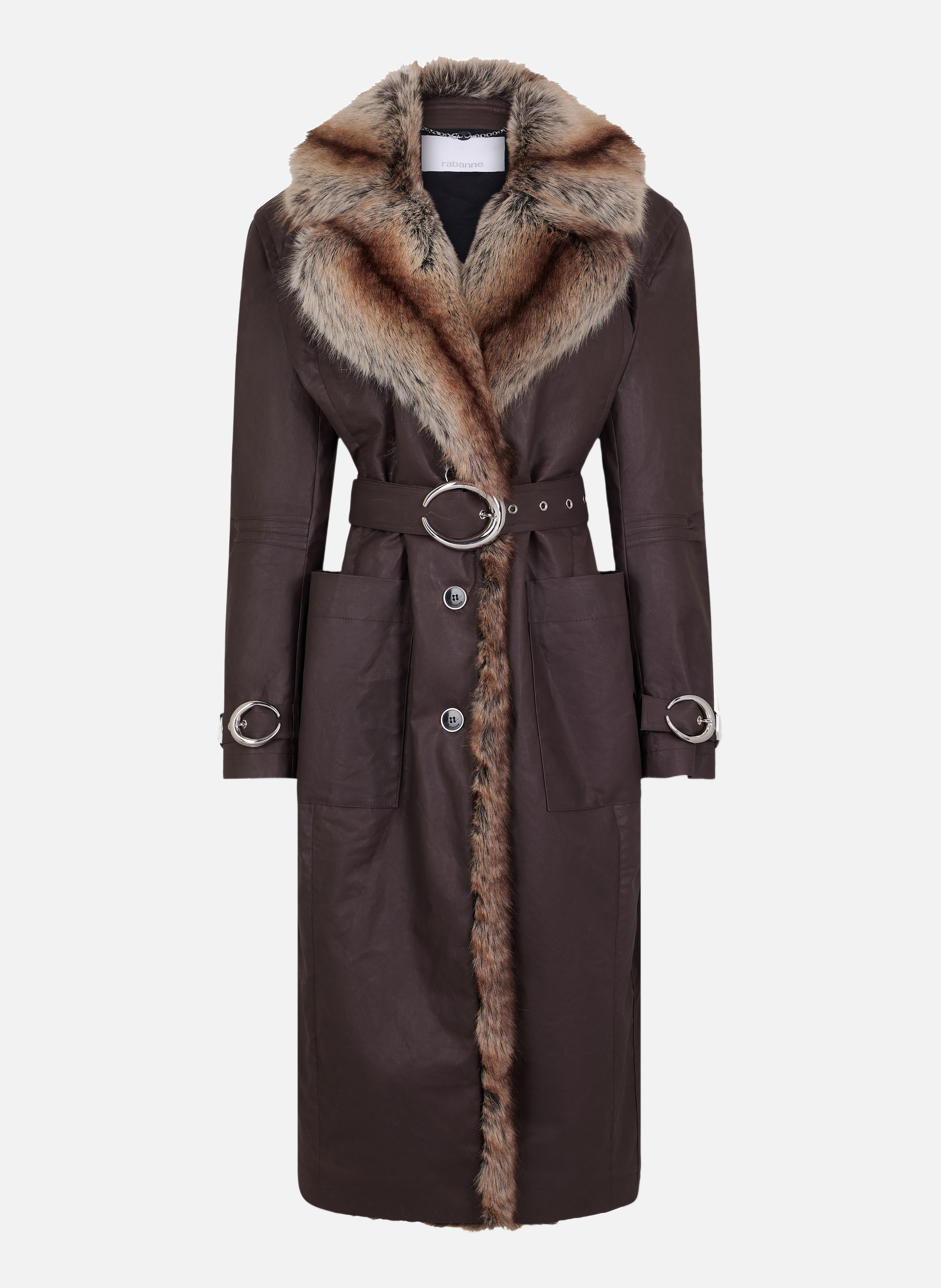 Trench avec finitions en fausse fourrure RABANNE Marron