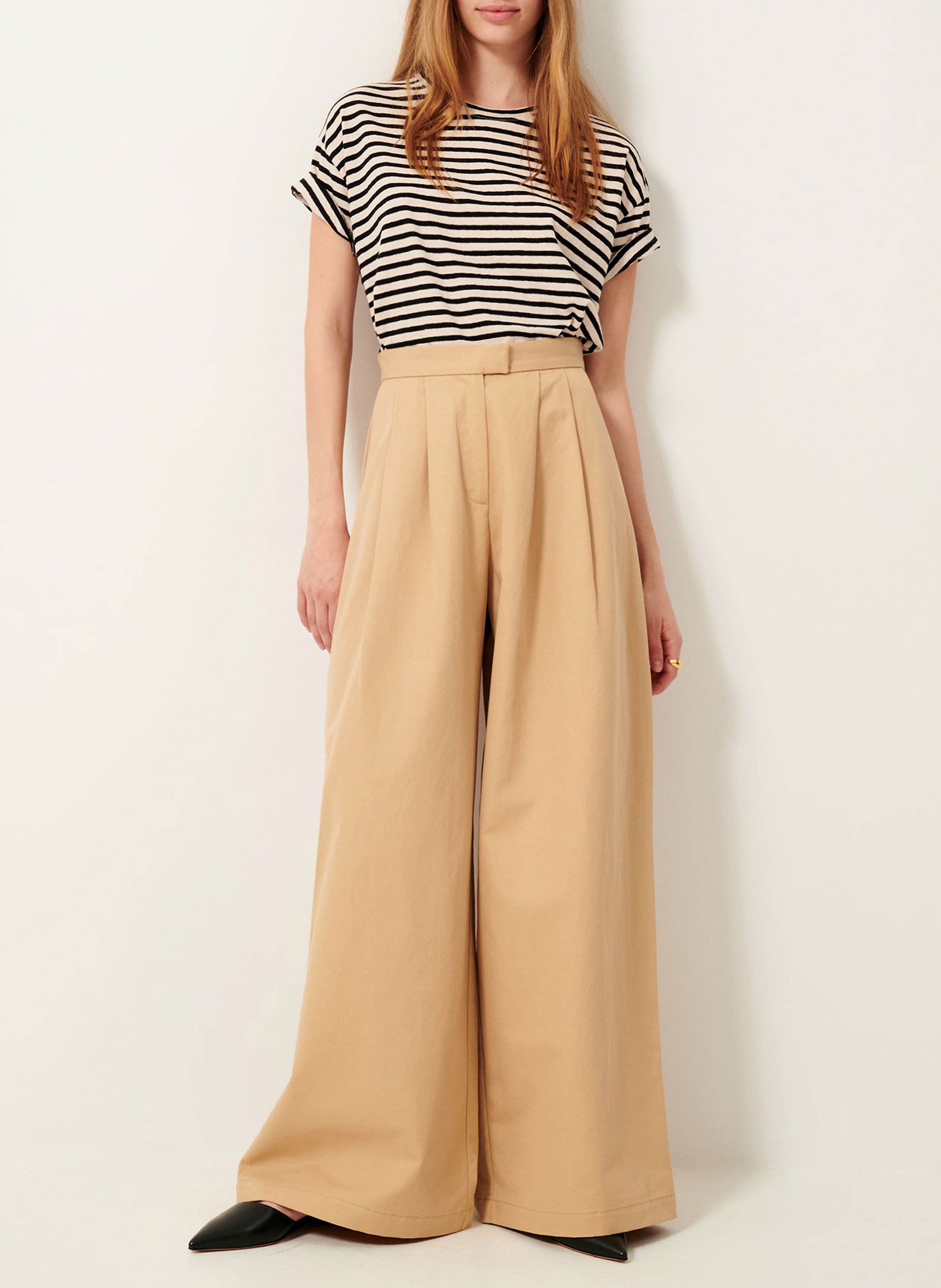 Tee-shirt ample col rond en coton mélangé rayé tooli SESSUN Beige