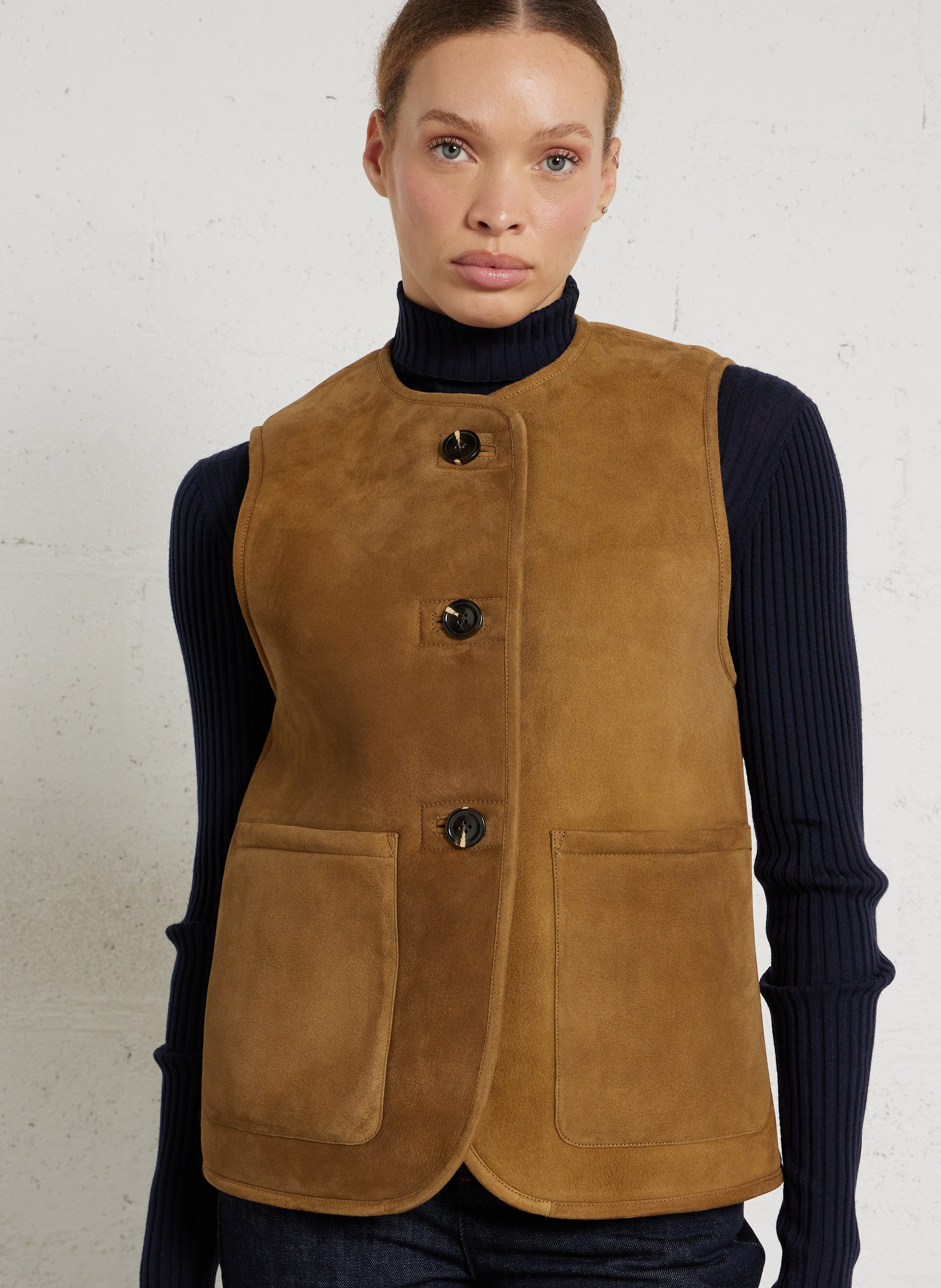 Blouson sans manches suédé en cuir Duomo SOEUR Kaki