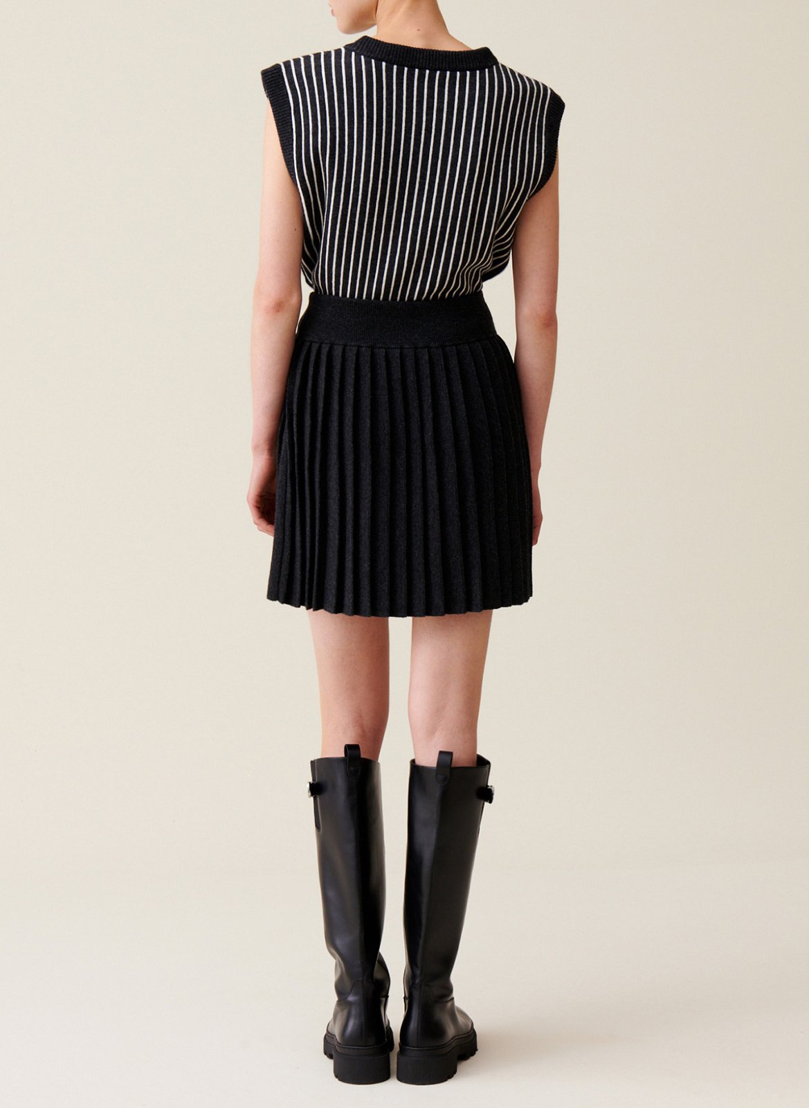 Jupe courte plissée en maille CLAUDIE PIERLOT Gris