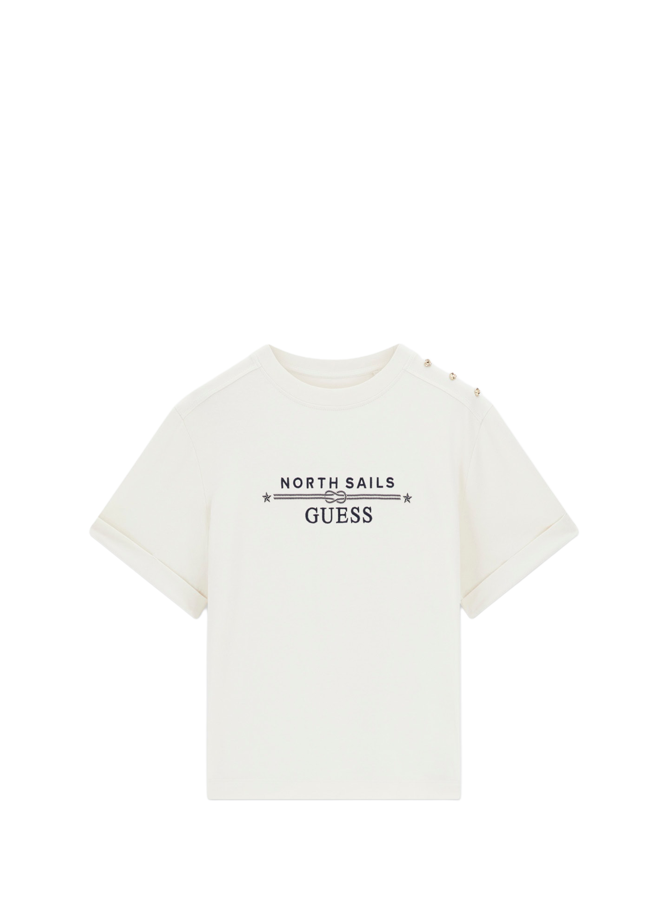 T-shirt met print en borduursel van gemengd katoen GUESS Beige