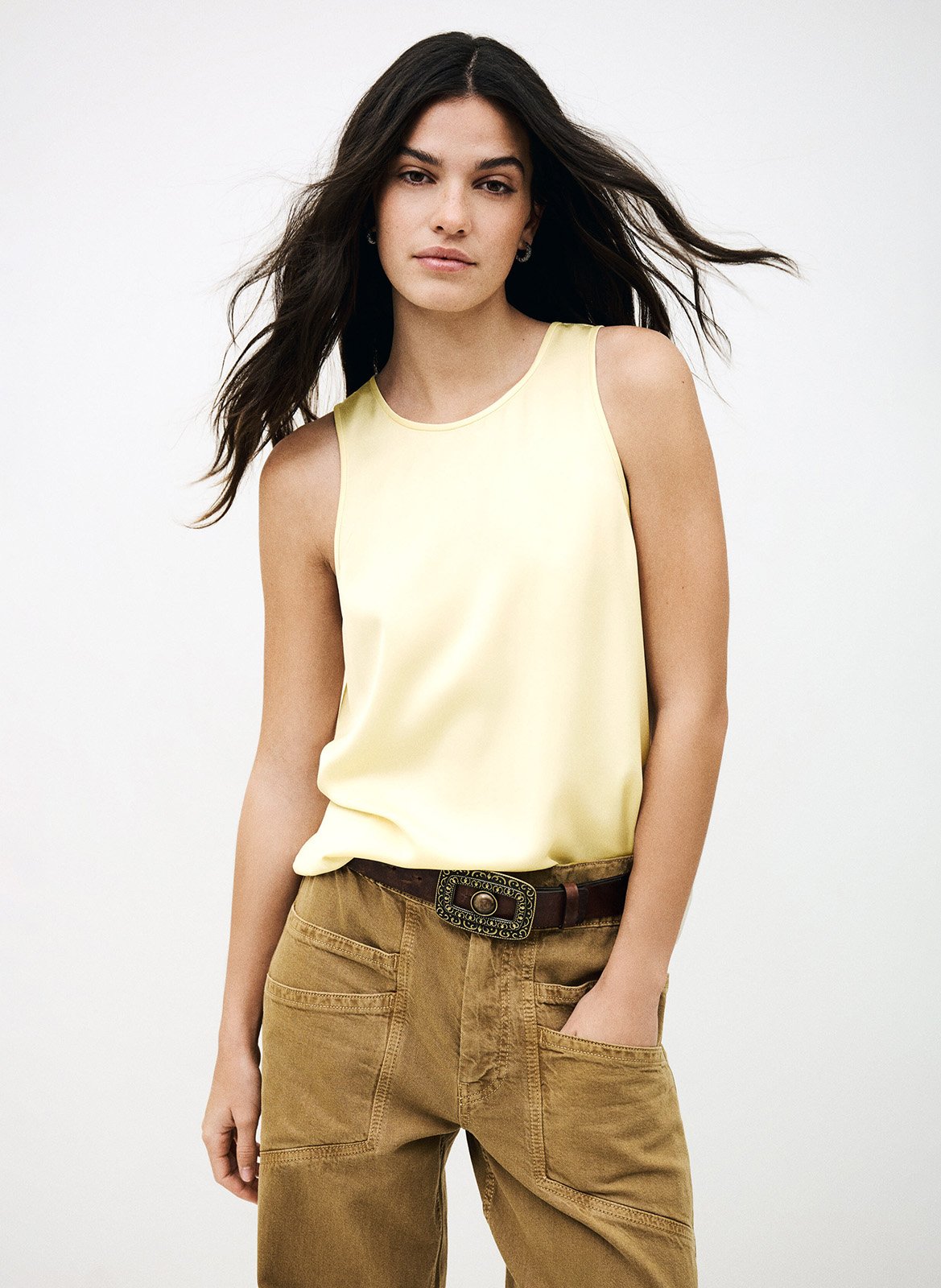 Top col rond sans manches uni cedi BA&SH Beige