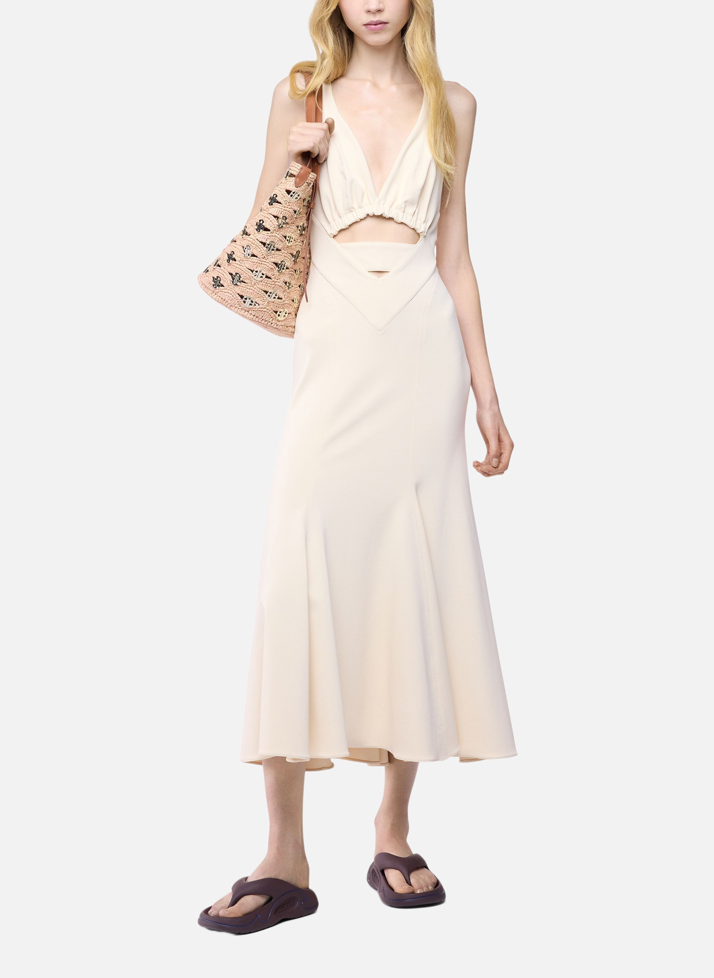 Robe midi en jersey de viscose RABANNE Blanc