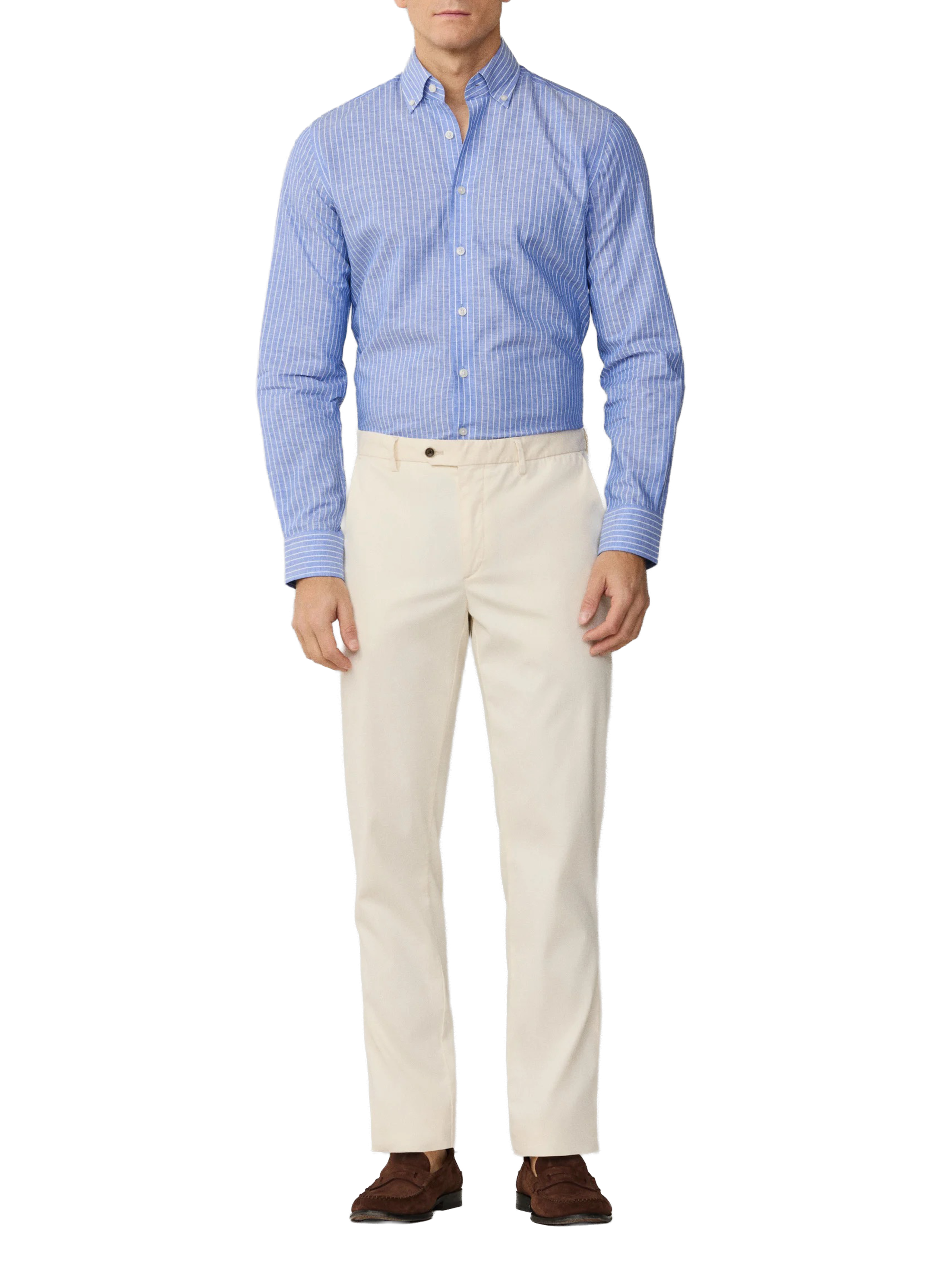 Straight-fit linen and cotton shirt HACKETT Blue