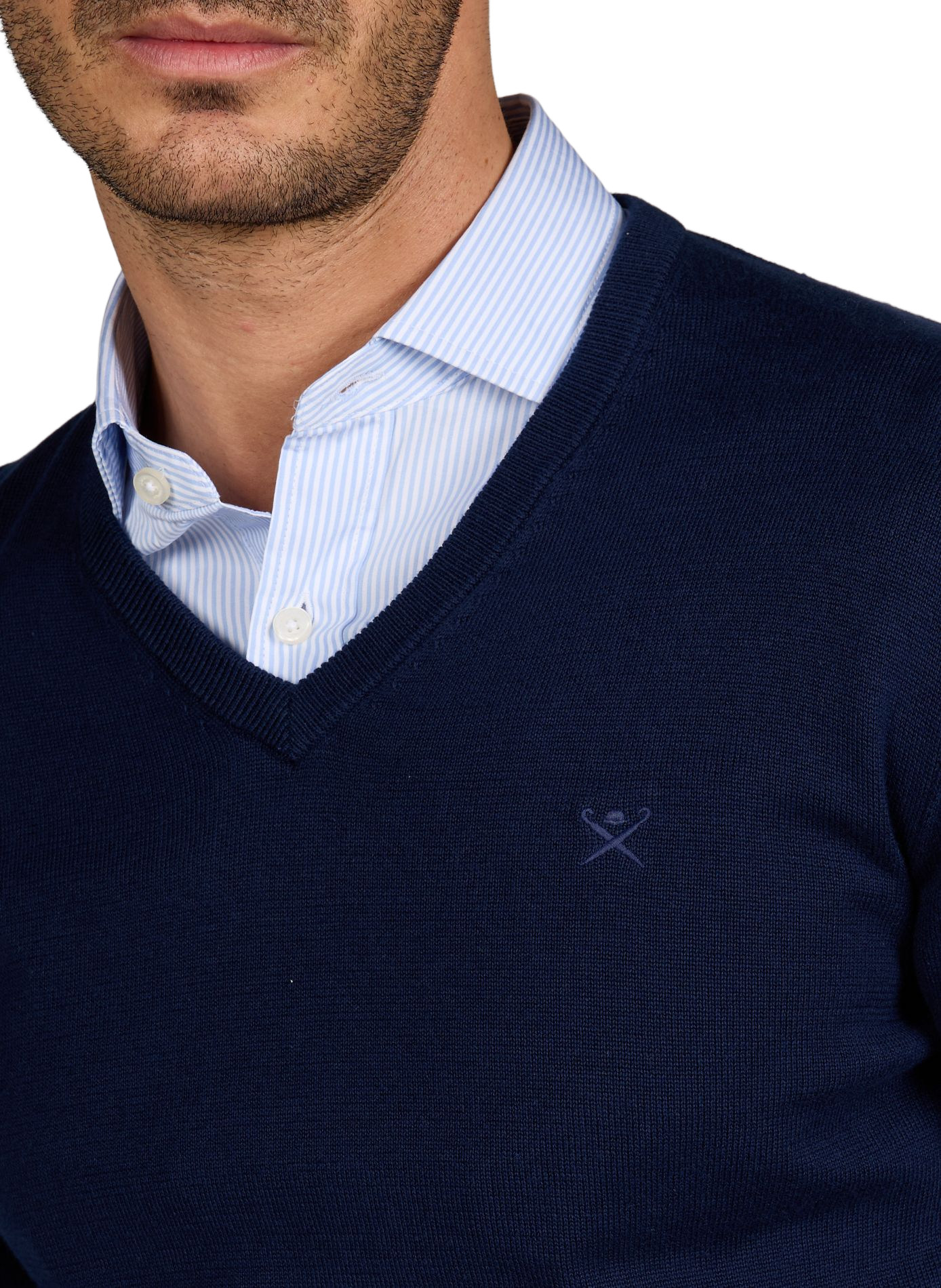 Pull col V en coton HACKETT Bleu