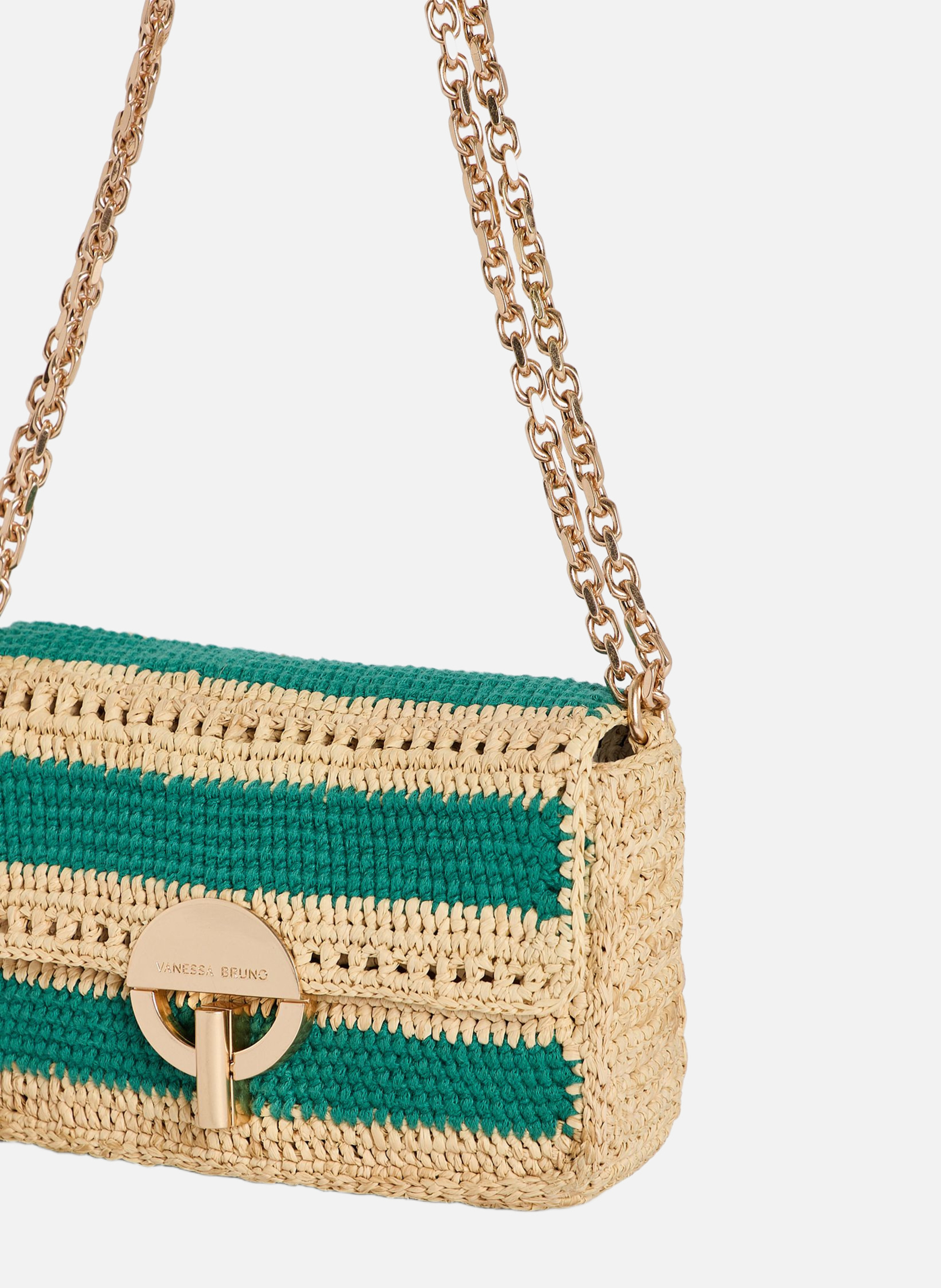 Petit sac moon en raphia et coton VANESSA BRUNO Vert