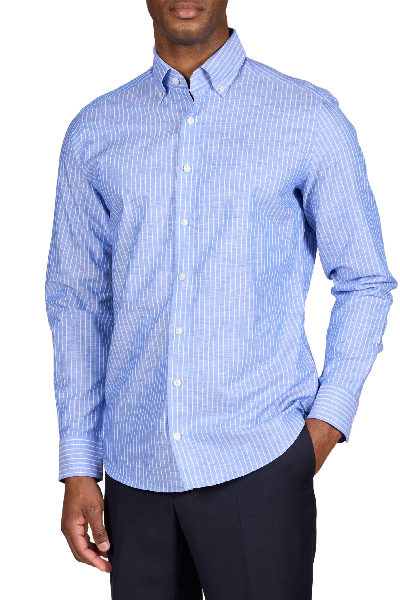 Chemise droite en lin et coton HACKETT Bleu