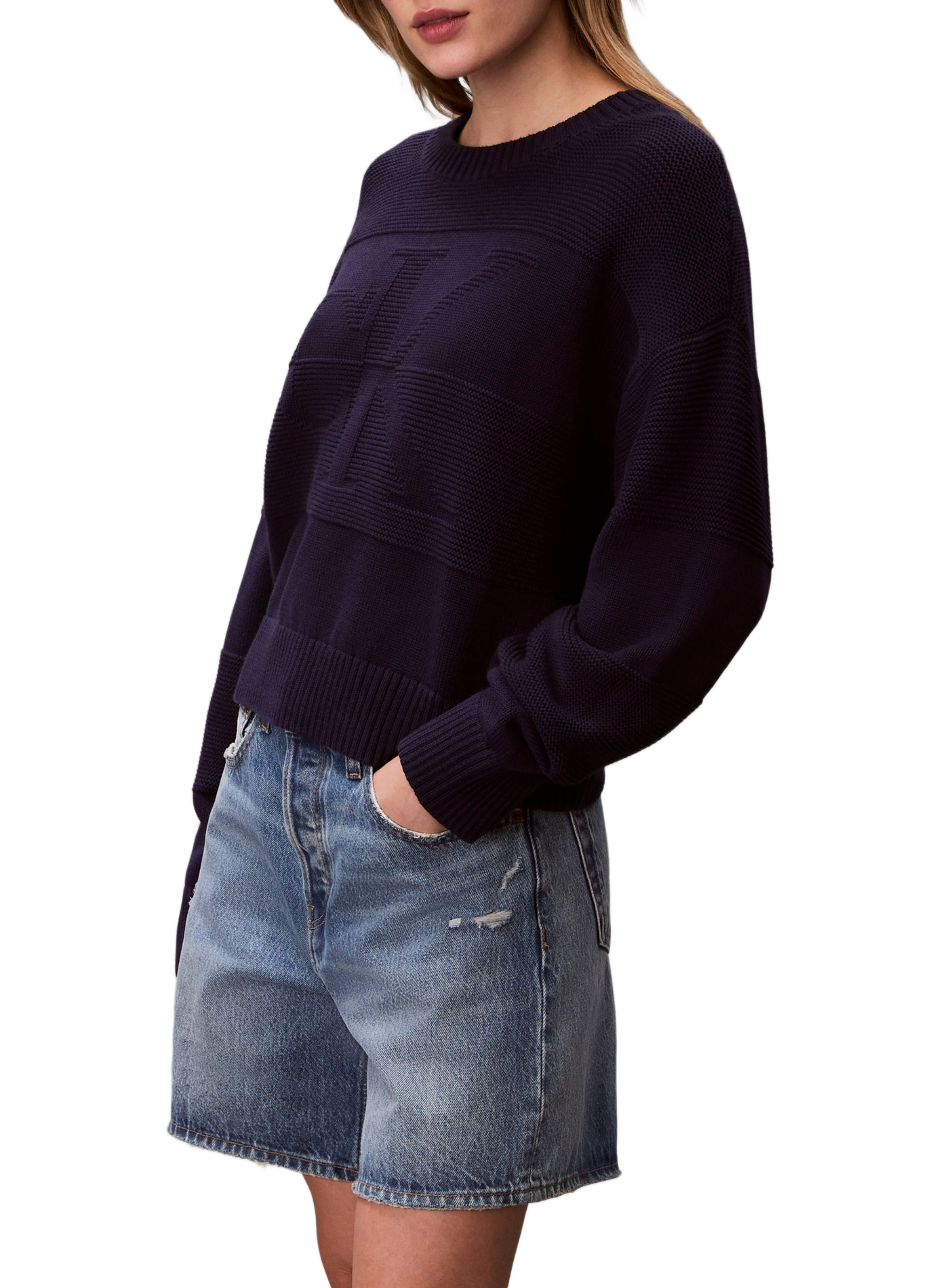 Pull côtelé à logo en coton CALVIN KLEIN Bleu