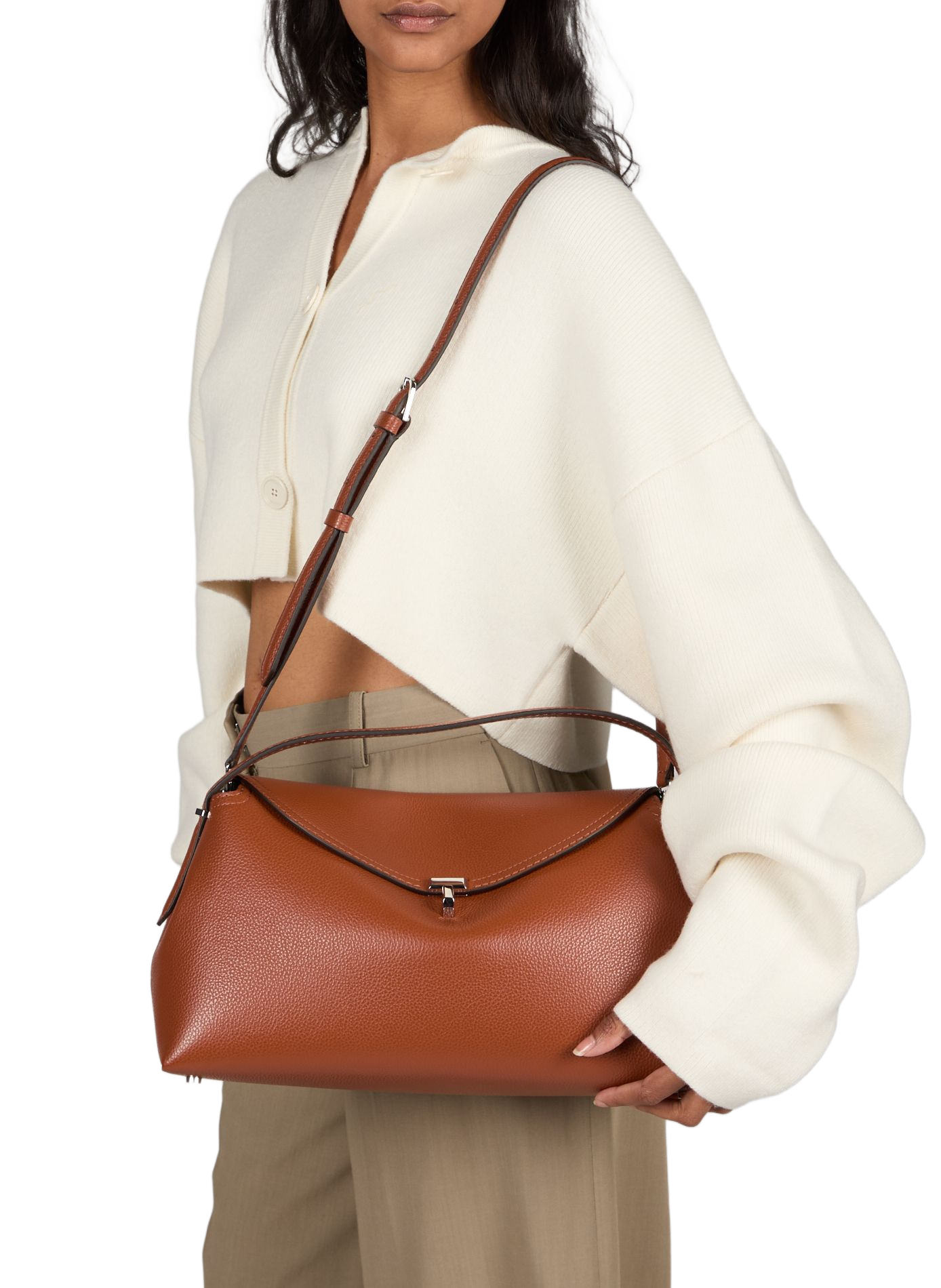 Handbag with removable and adjustable leather shoulder strap TOTEME Brown