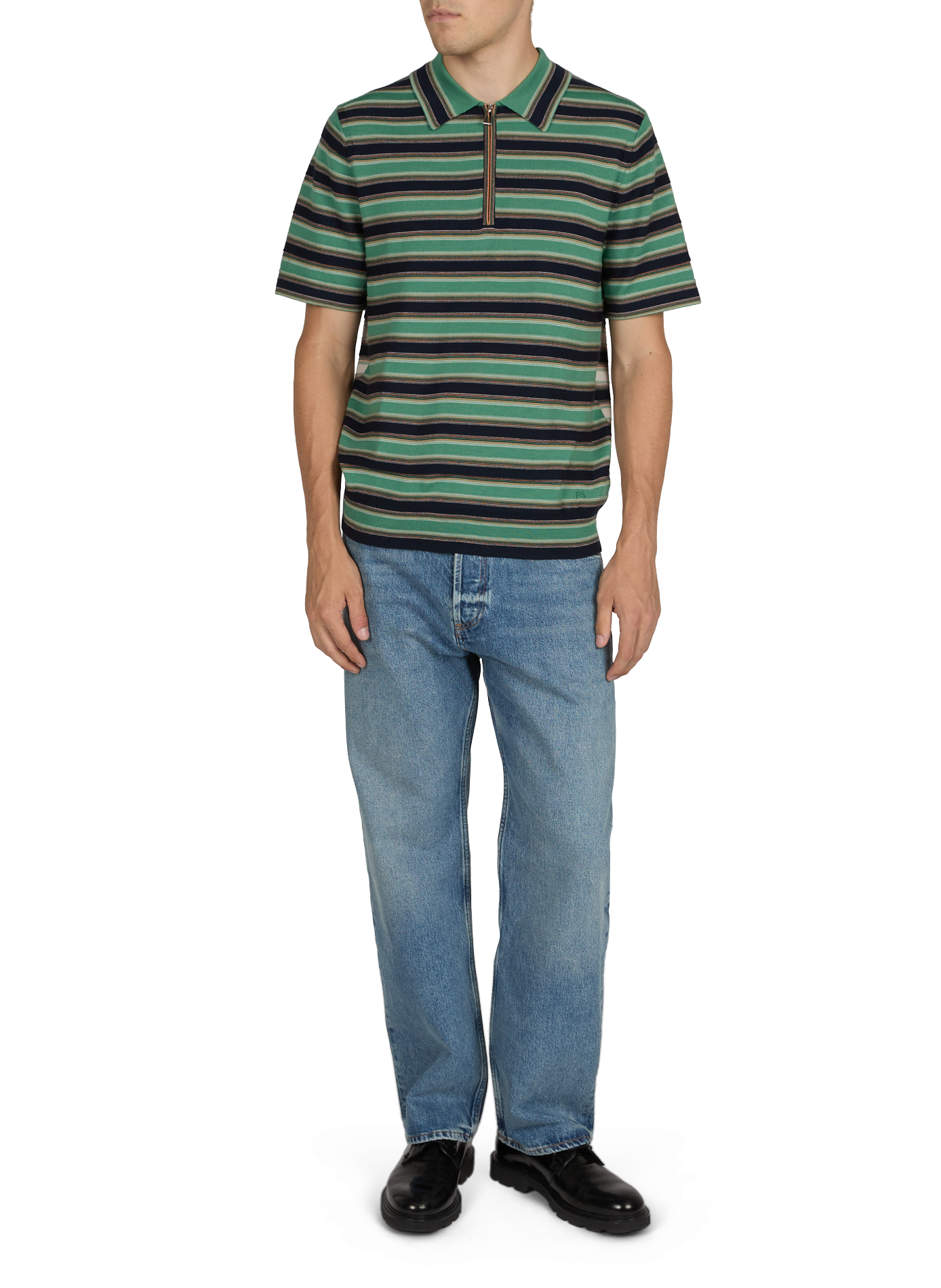 Polo droit rayé en laine mérinos PAUL SMITH Vert
