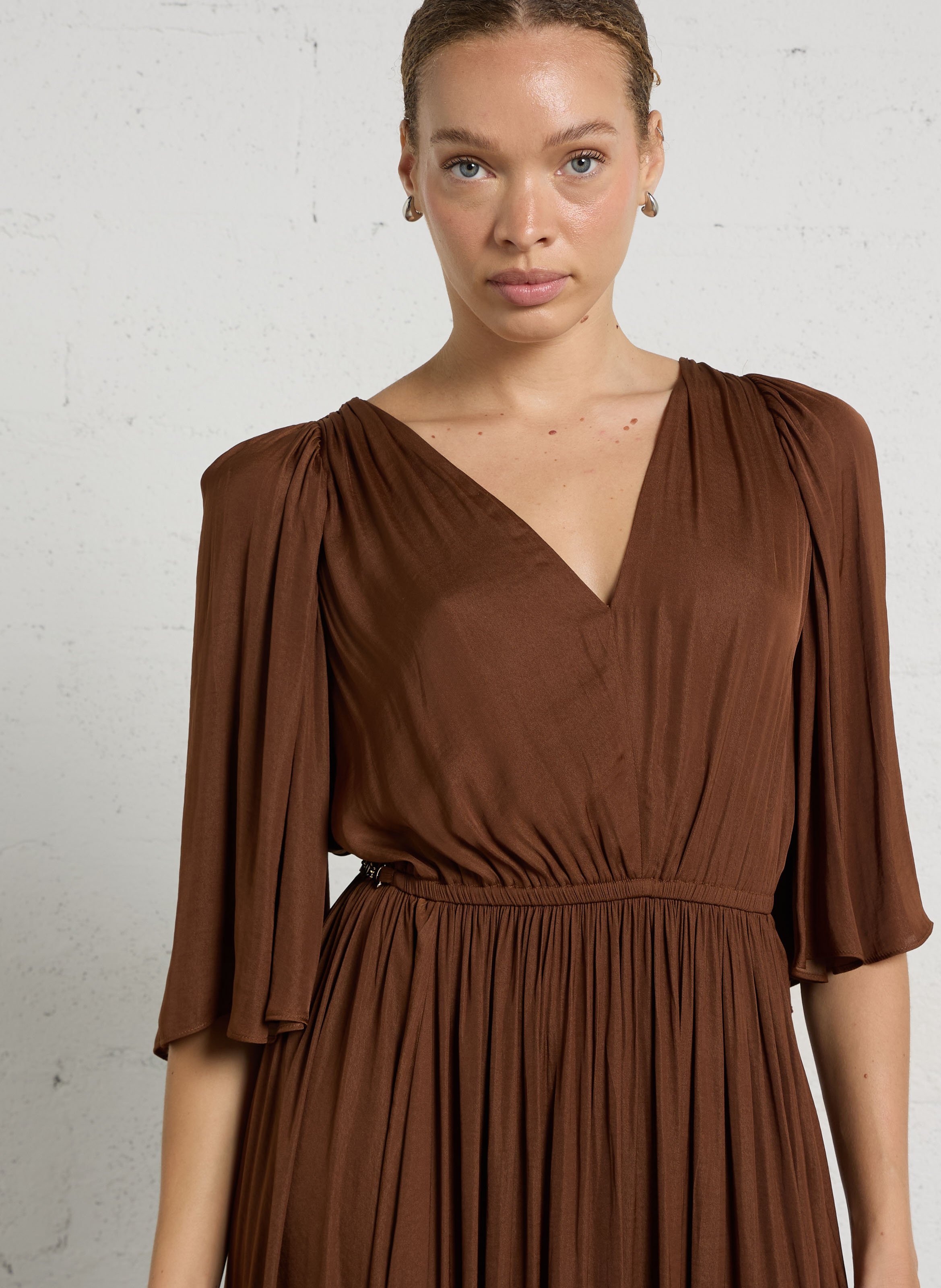 Robe longue col v unie perla MAISON 123 Beige