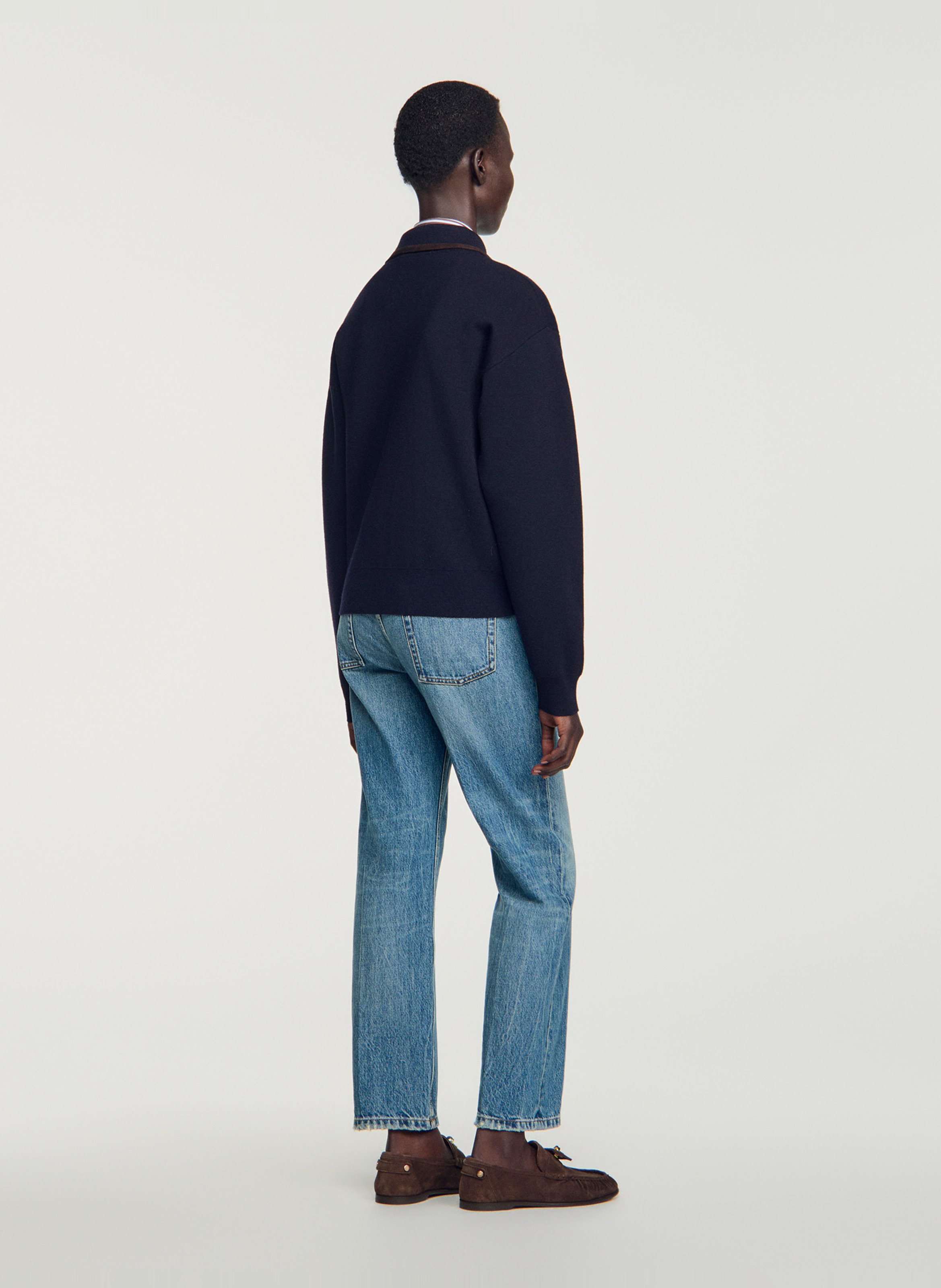 Pull col zippé uni en laine mélangée SANDRO Bleu