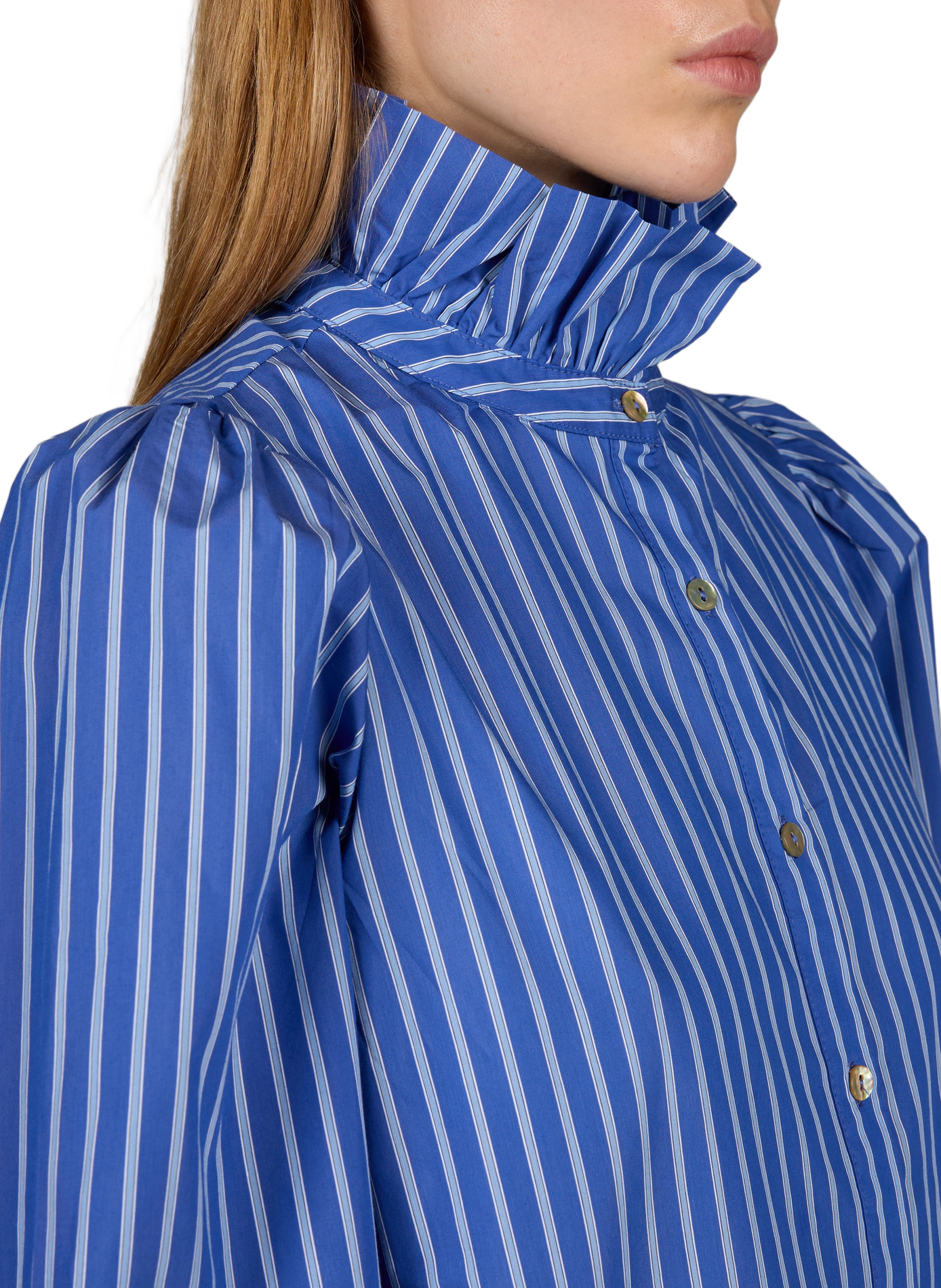 Chemise rayée à col montant en coton GARANCE Bleu