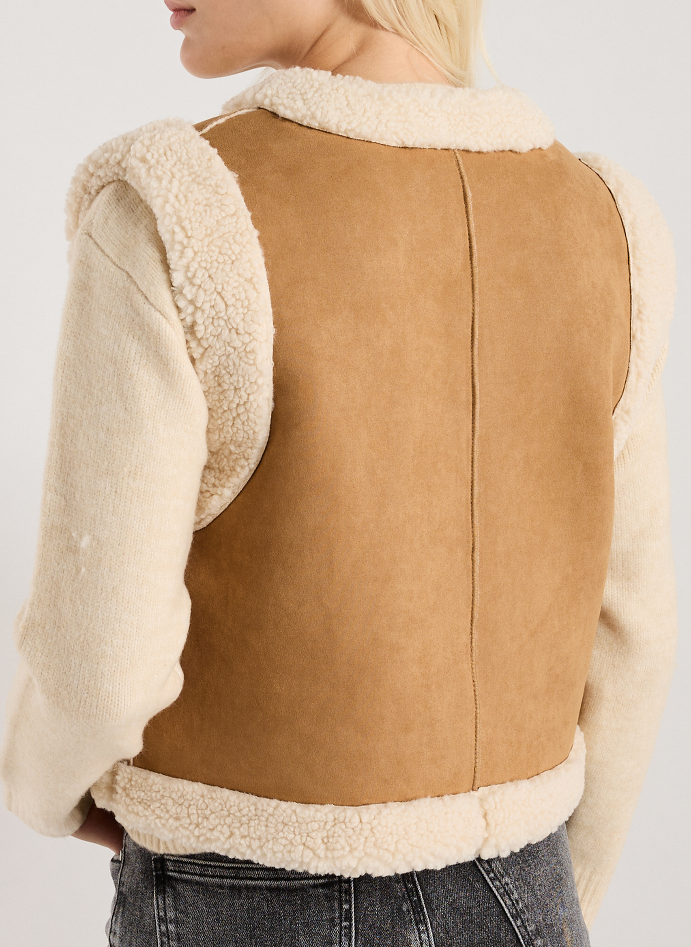 Veste droite réversible sherpa et velours SUNCOO Marron