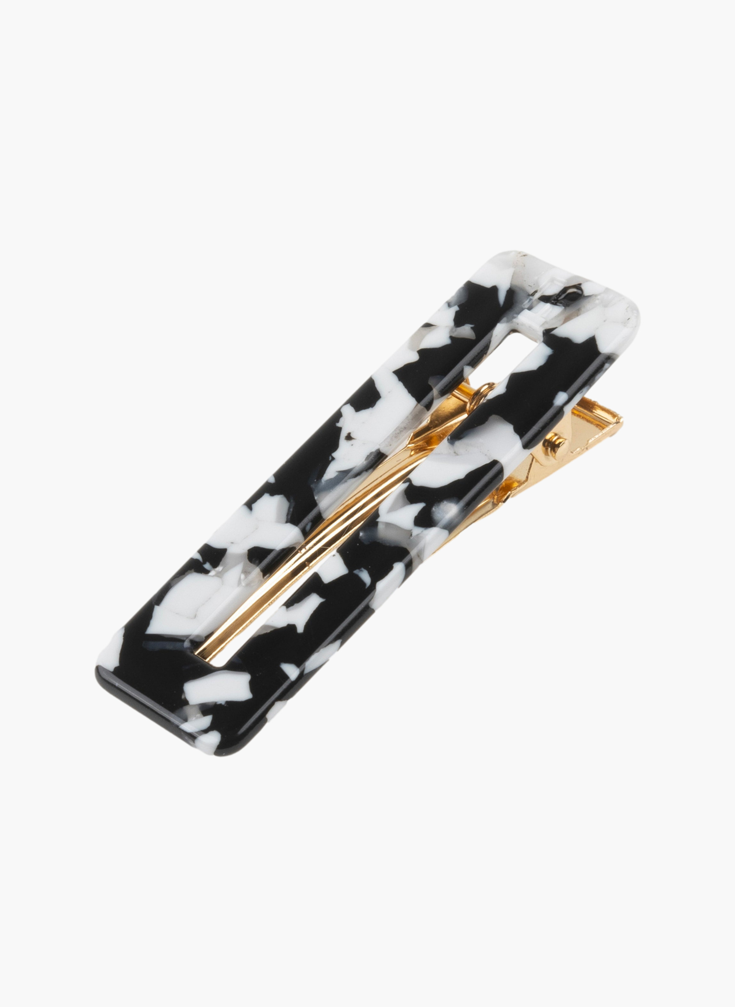 Barrette à cheveux rectangle en acétate de cellulose et acier inoxydable NoirKURAGE GINZA