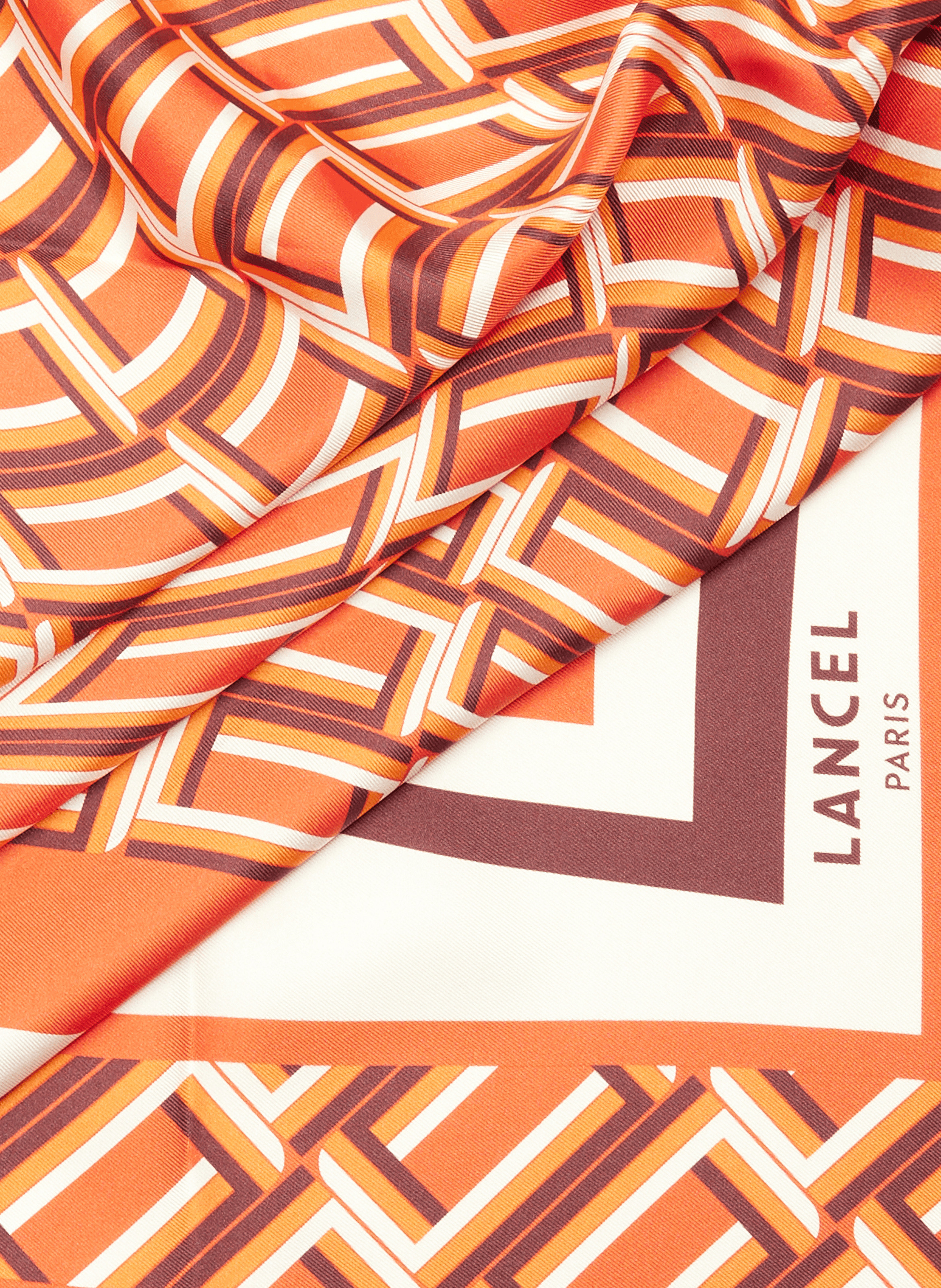 Zijden sjaal 90 cm met zijden monogram LANCEL Oranje