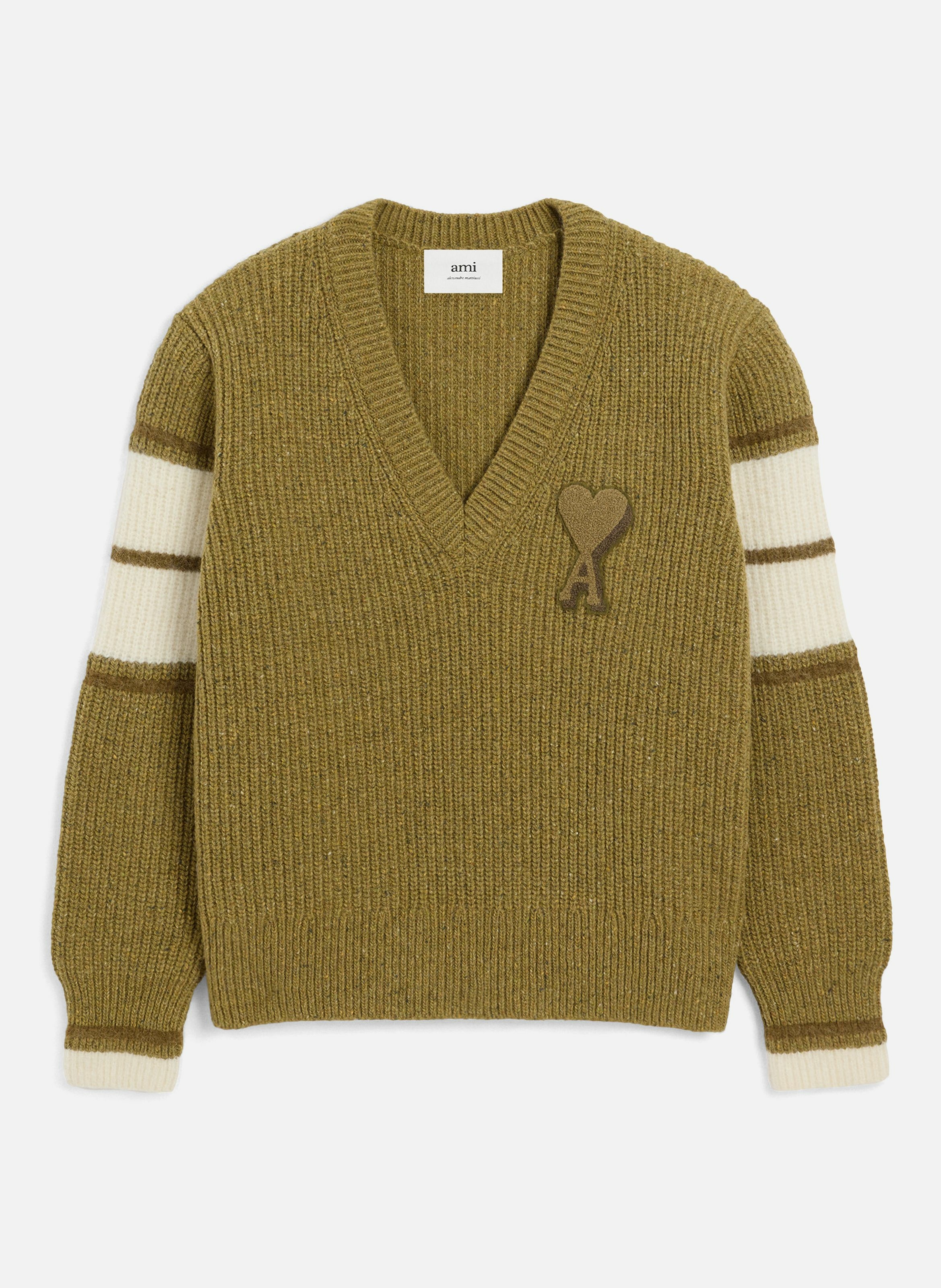 Pull college en laine côtelée unisexe AMI PARIS Vert