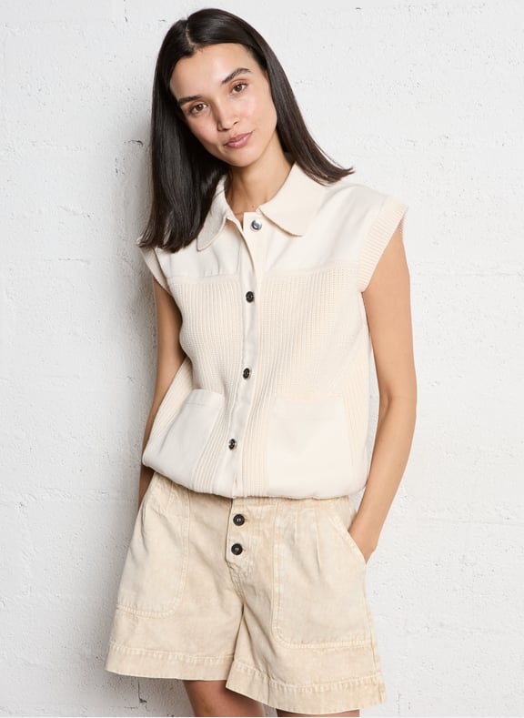 Gilet col classique en coton soan Beige by MAISON 123 MAISON 123 Gilet col classique en coton soan Beige