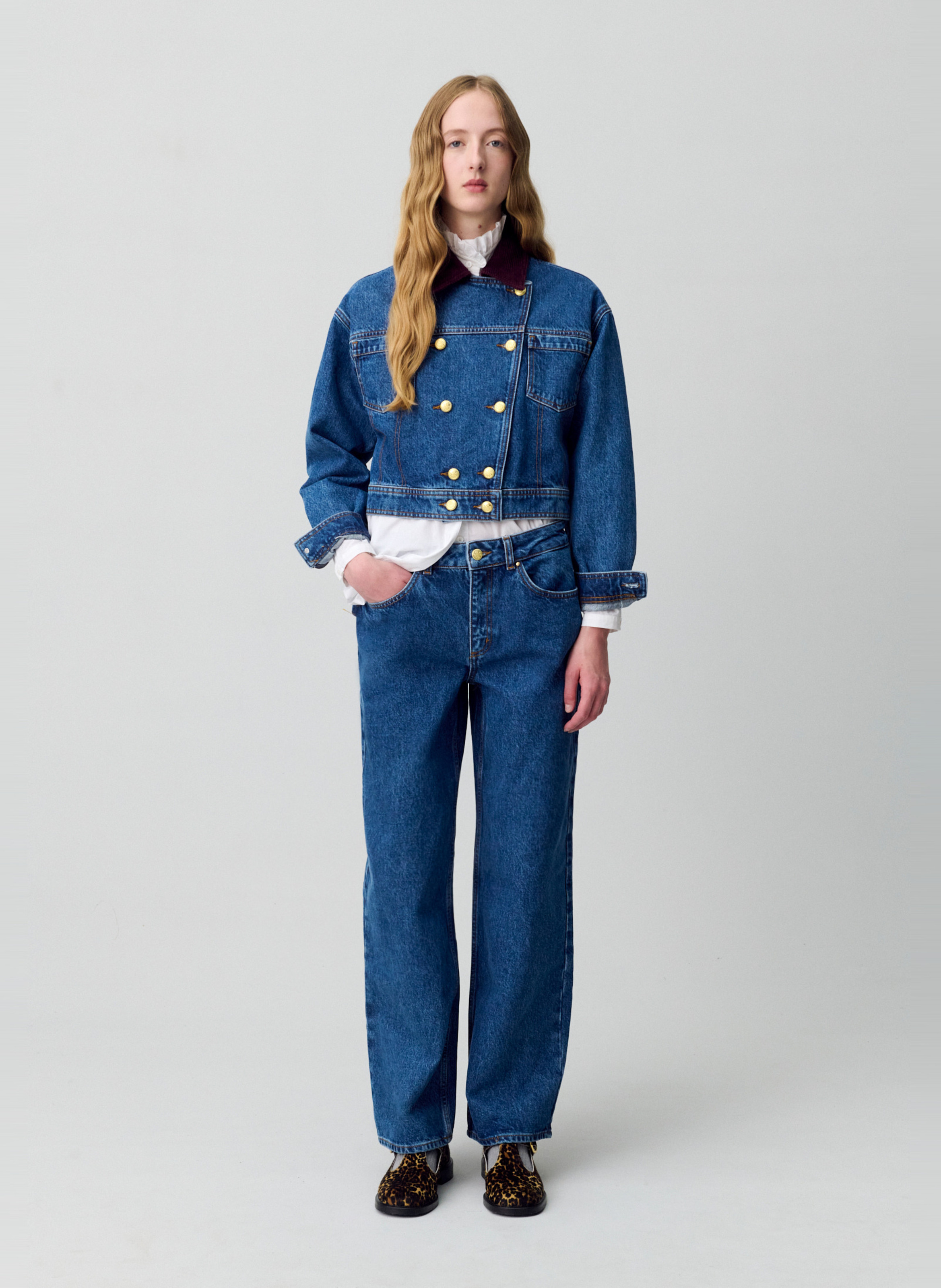 Veste en jean droite en coton CLAUDIE PIERLOT Bleu