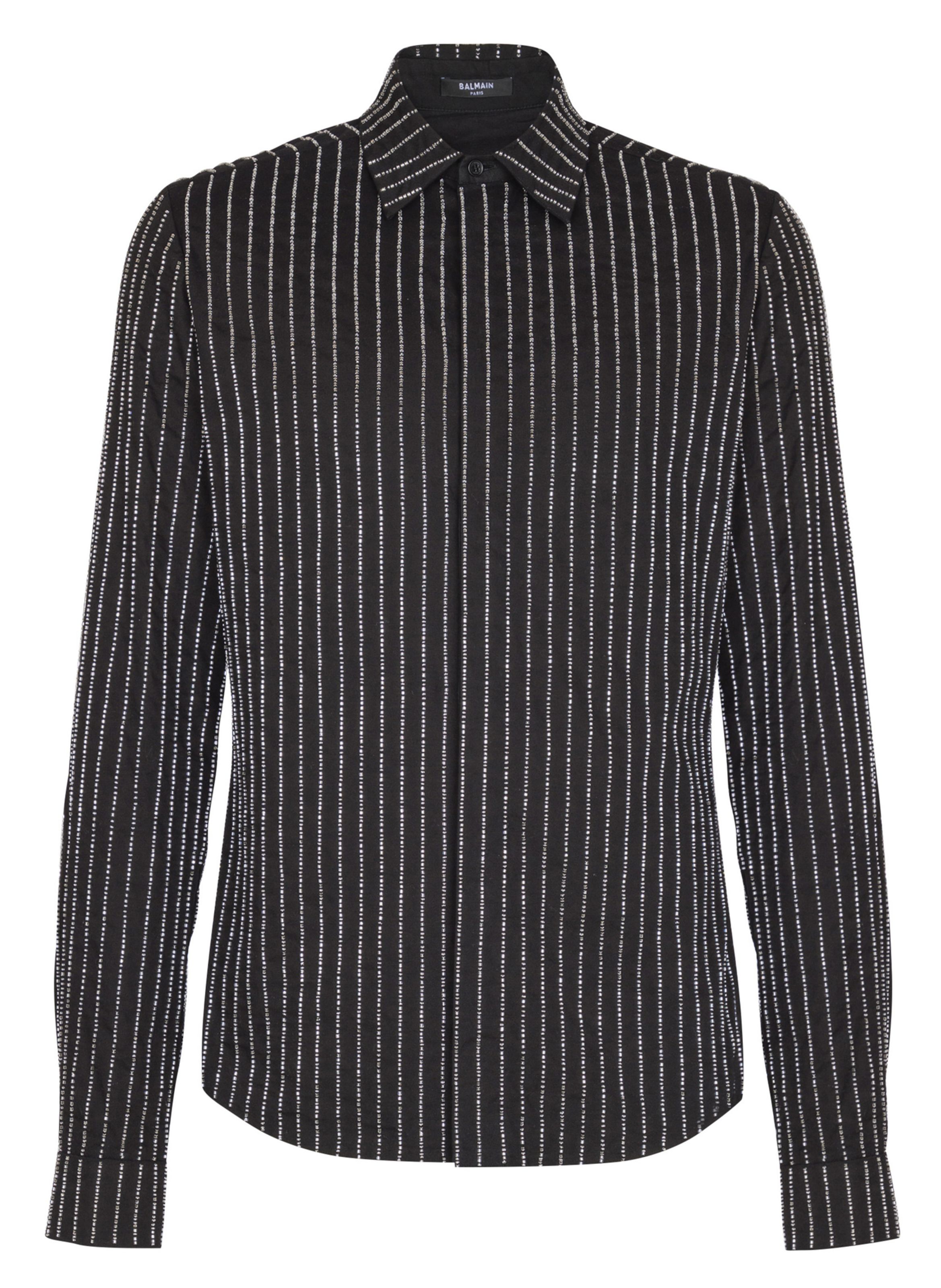 Chemise en coton à rayures avec crystal BALMAIN Noir
