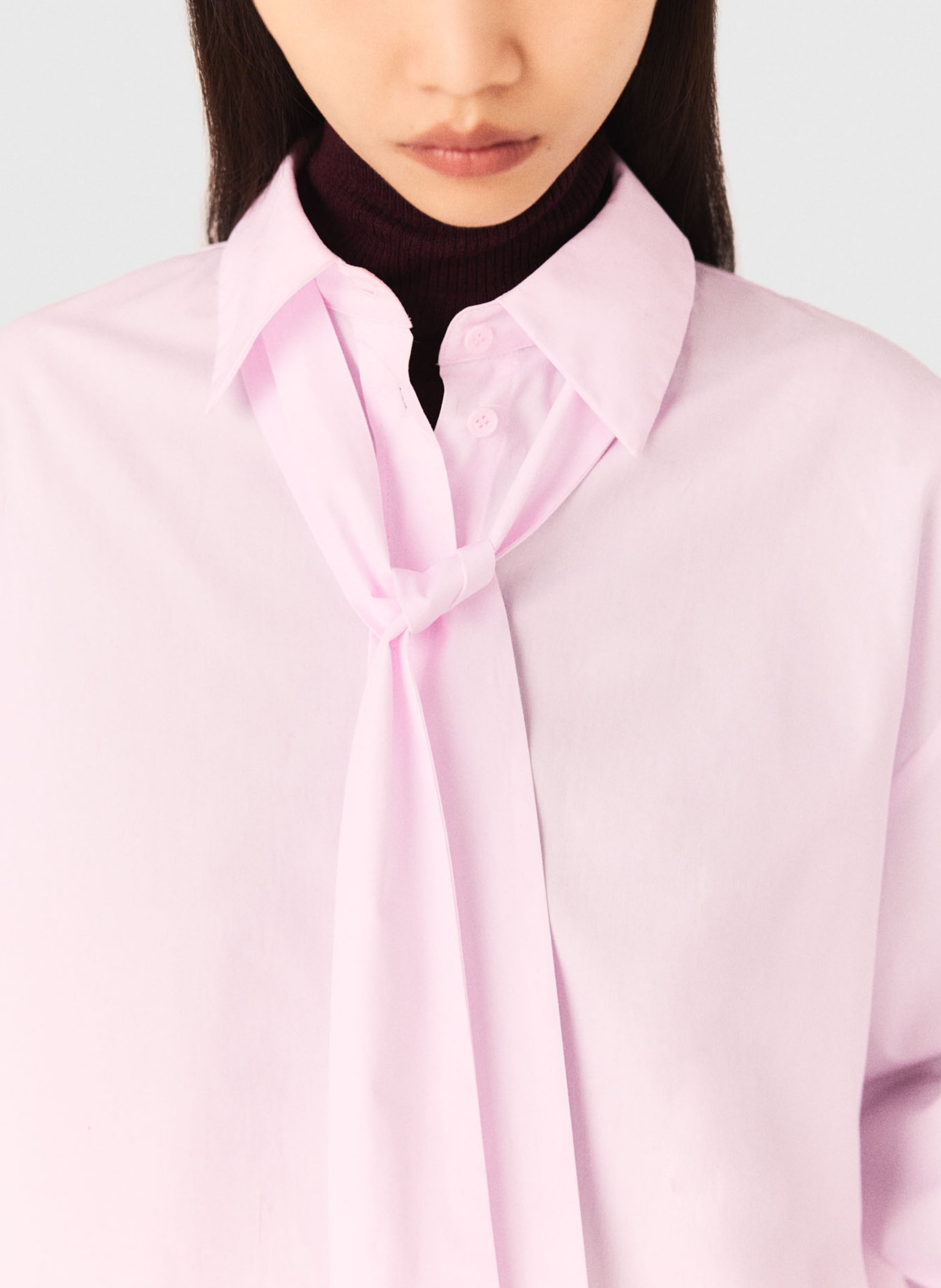Chemise col lavallière en coton MAJE Rose