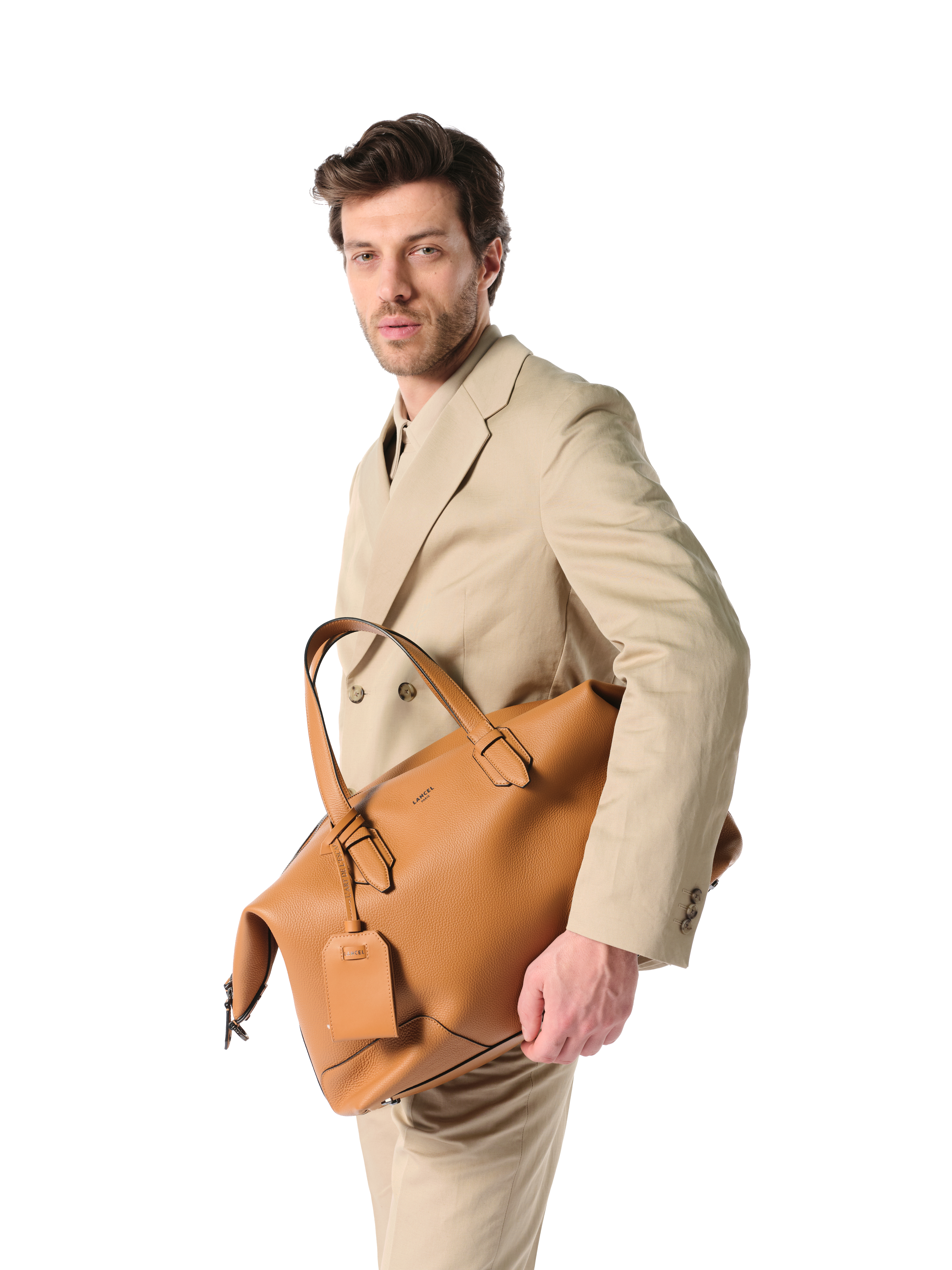 Lancel Charlie leather zip weekend bag LANCEL Brown