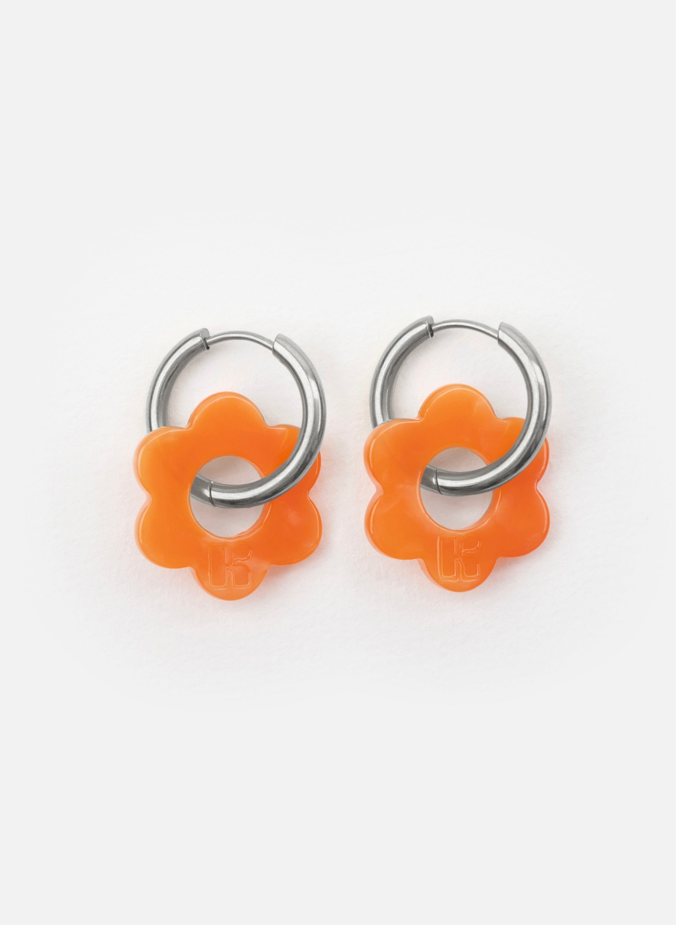 Boucles d'oreilles baby fleurette avec anneaux en acier inoxydable argenté  Orange