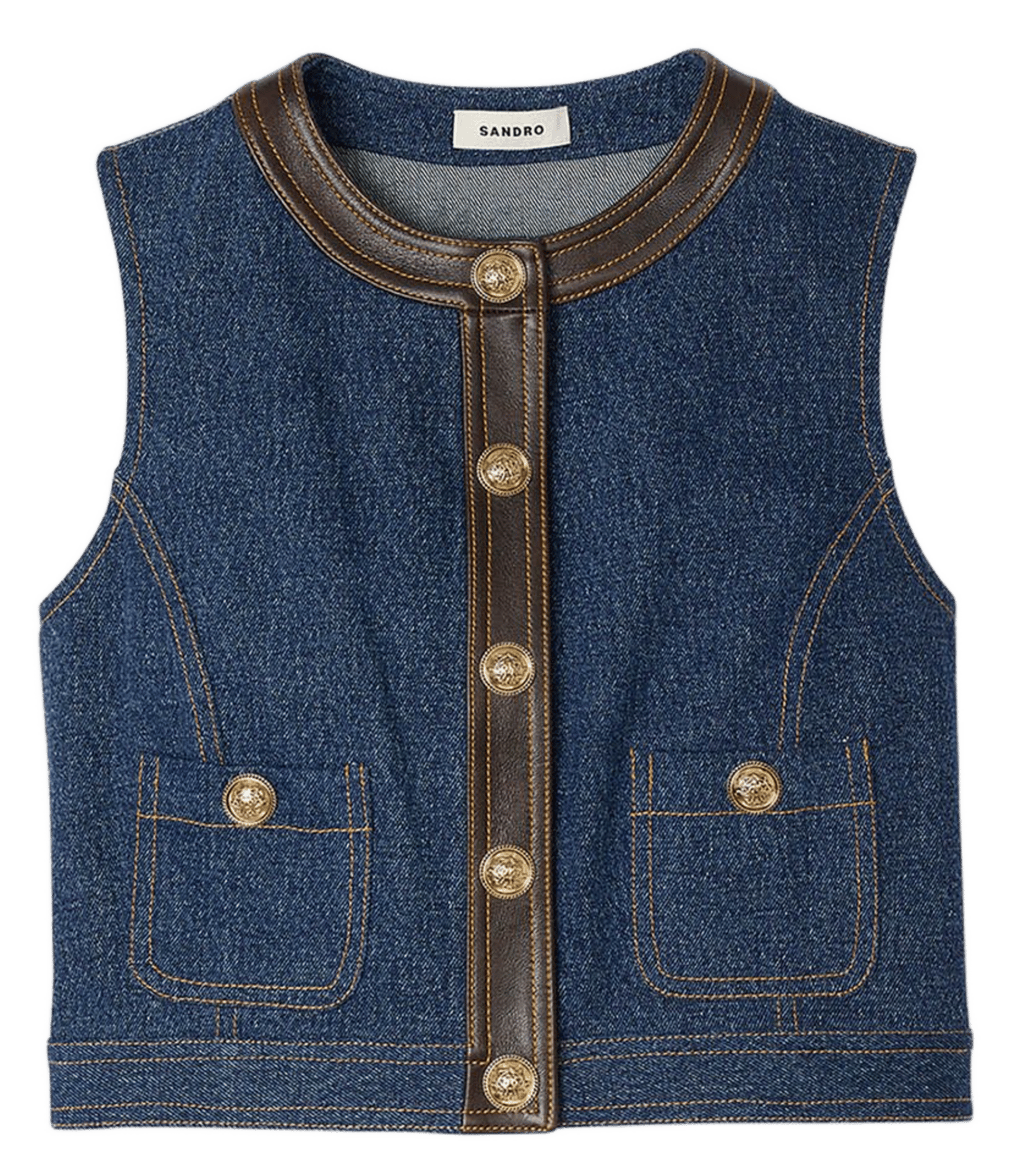 Top col rond en denim de coton SANDRO Bleu
