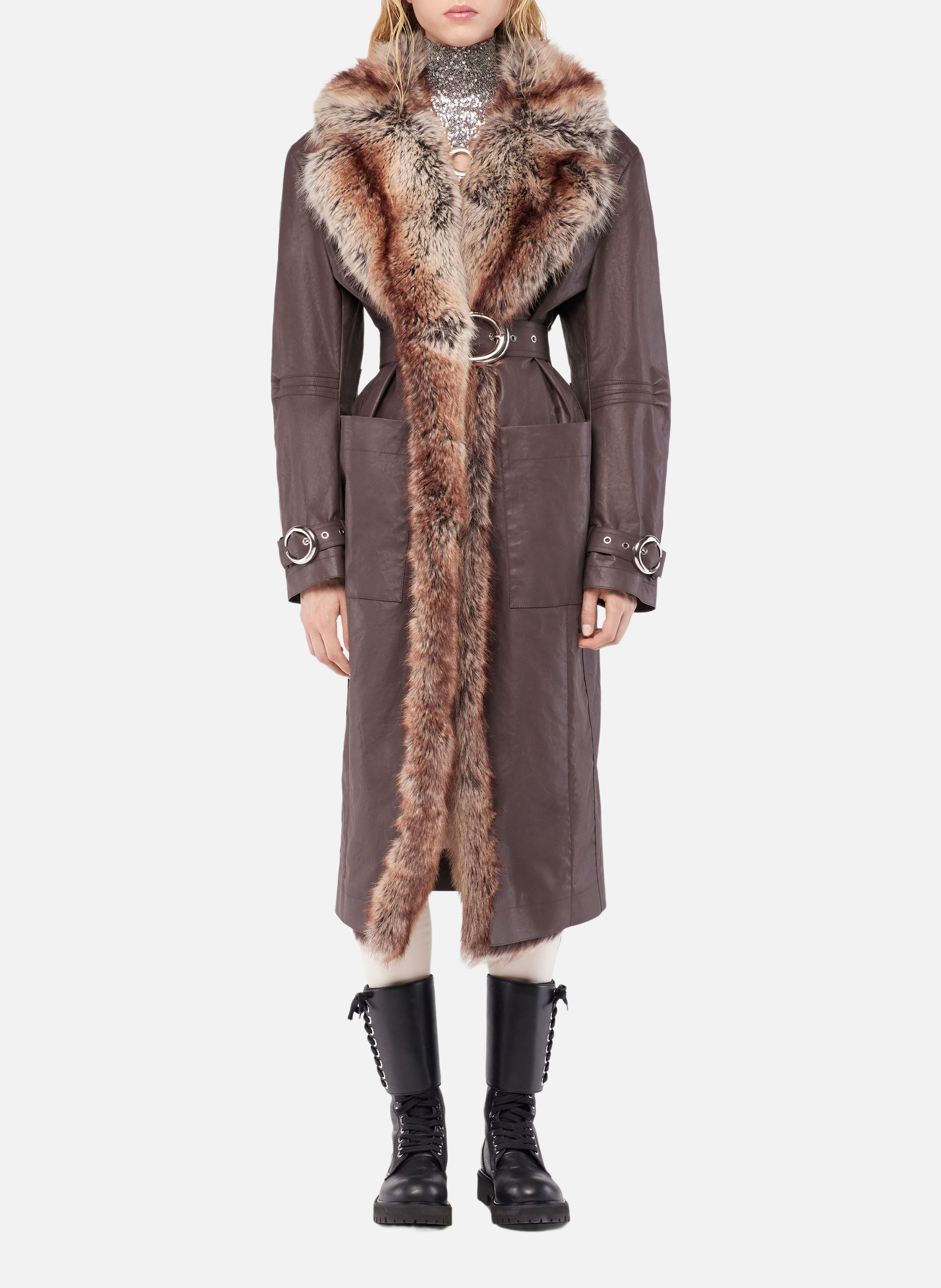 Trench avec finitions en fausse fourrure RABANNE Marron