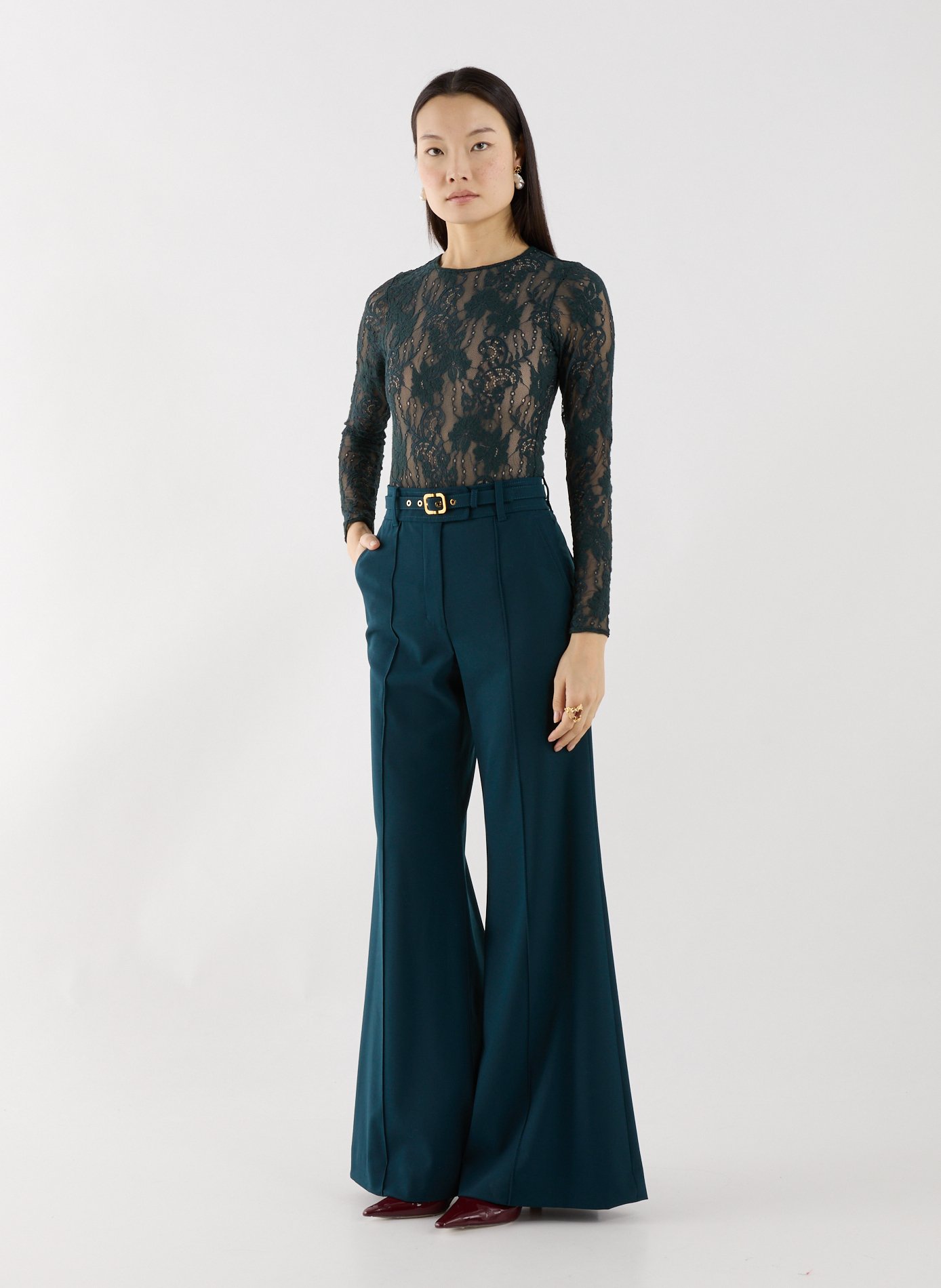 Long-sleeved lace bodysuit ZIMMERMANN Green