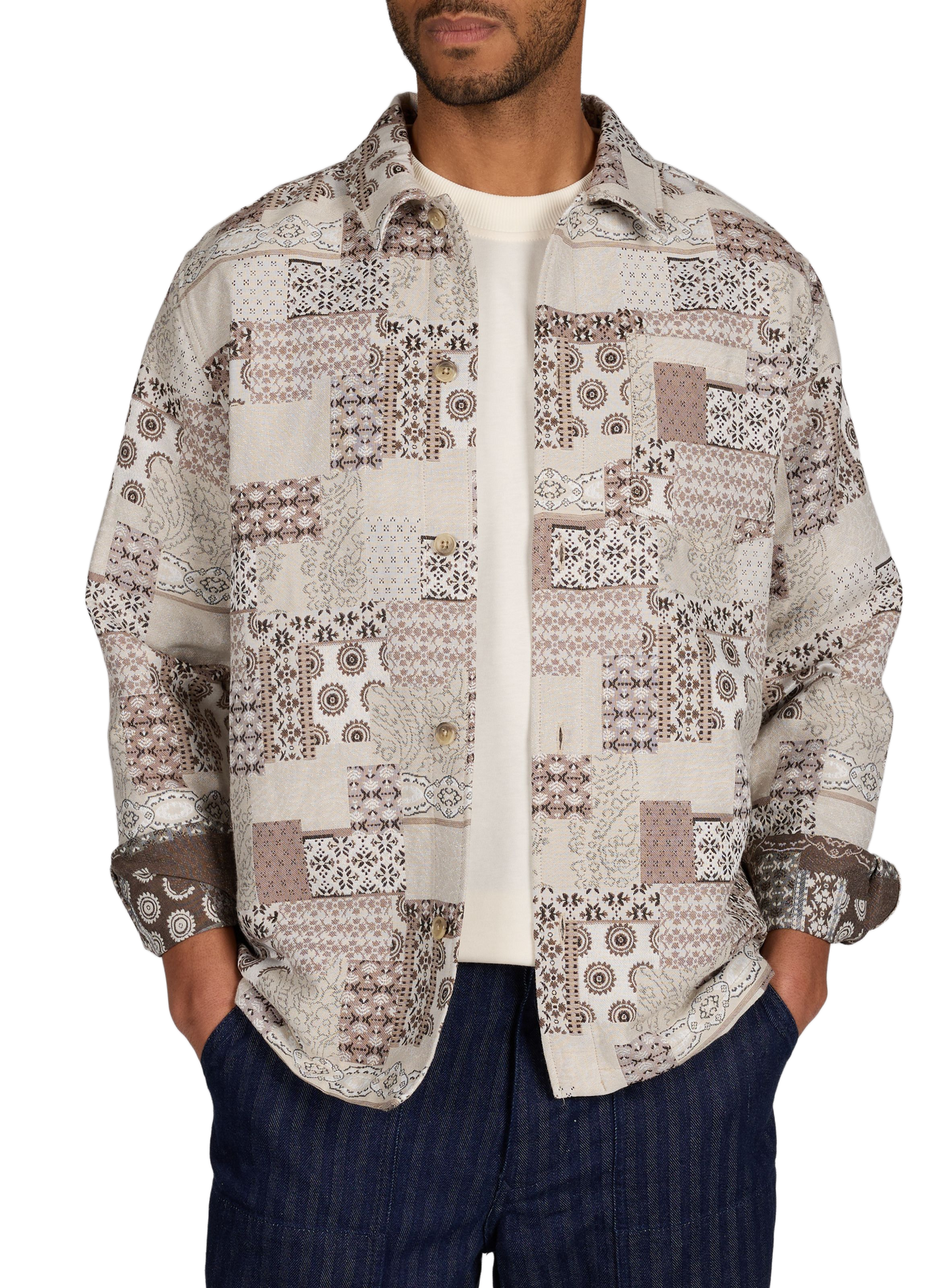 Layton Patchwork Jacquard Cotton Blend Overshirt LES DEUX Beige
