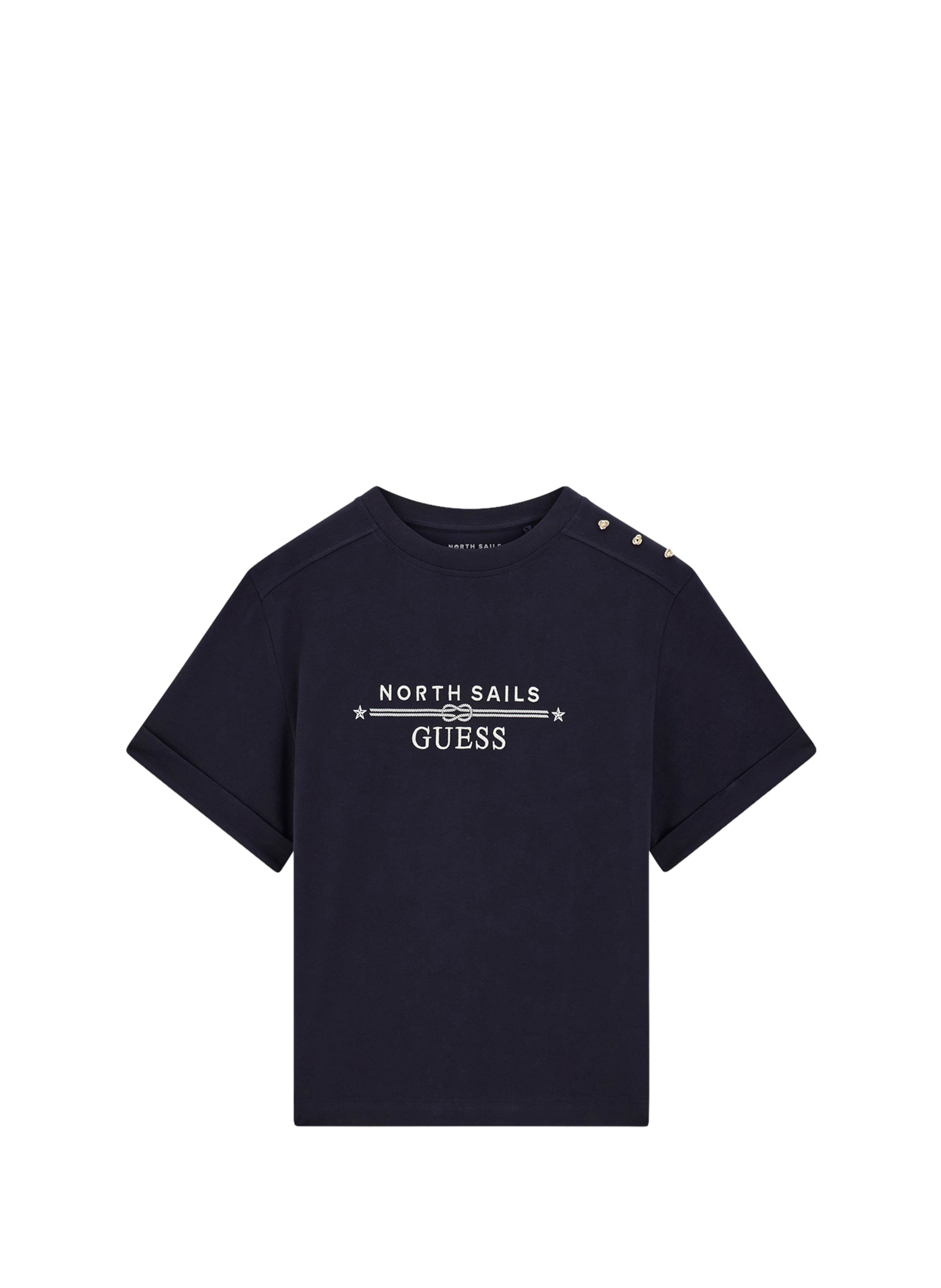 T-shirt met print en borduursel van gemengd katoen GUESS Blauw