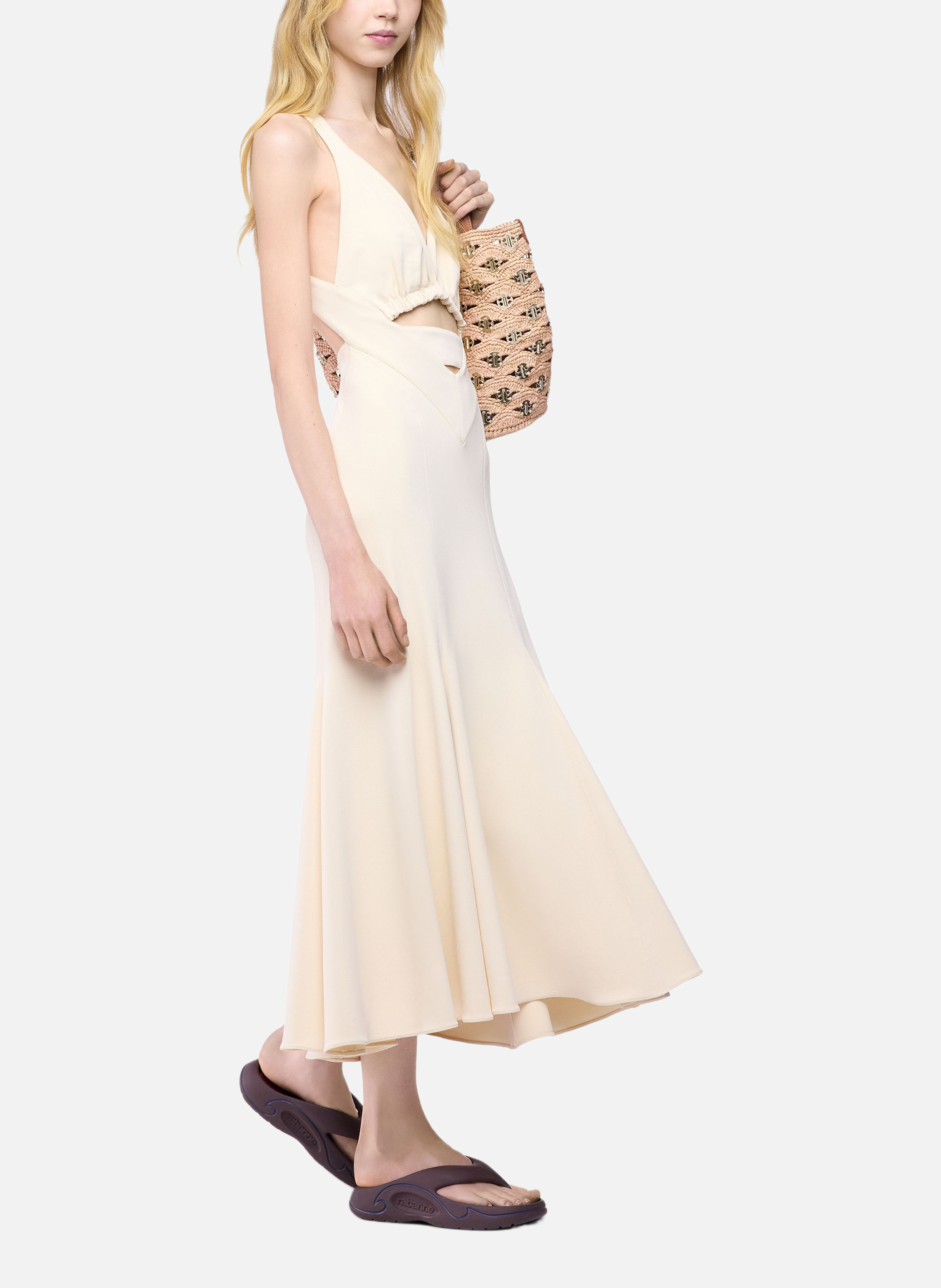 Robe midi en jersey de viscose RABANNE Blanc