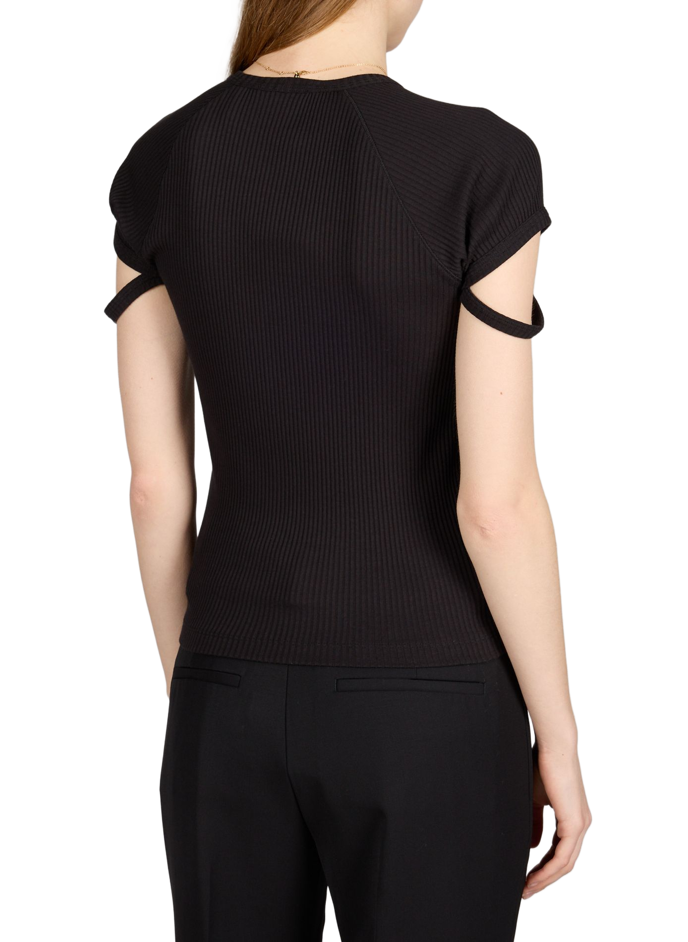 T-shirt côtelé à manches à découpe en coton mélangé HELMUT LANG Noir