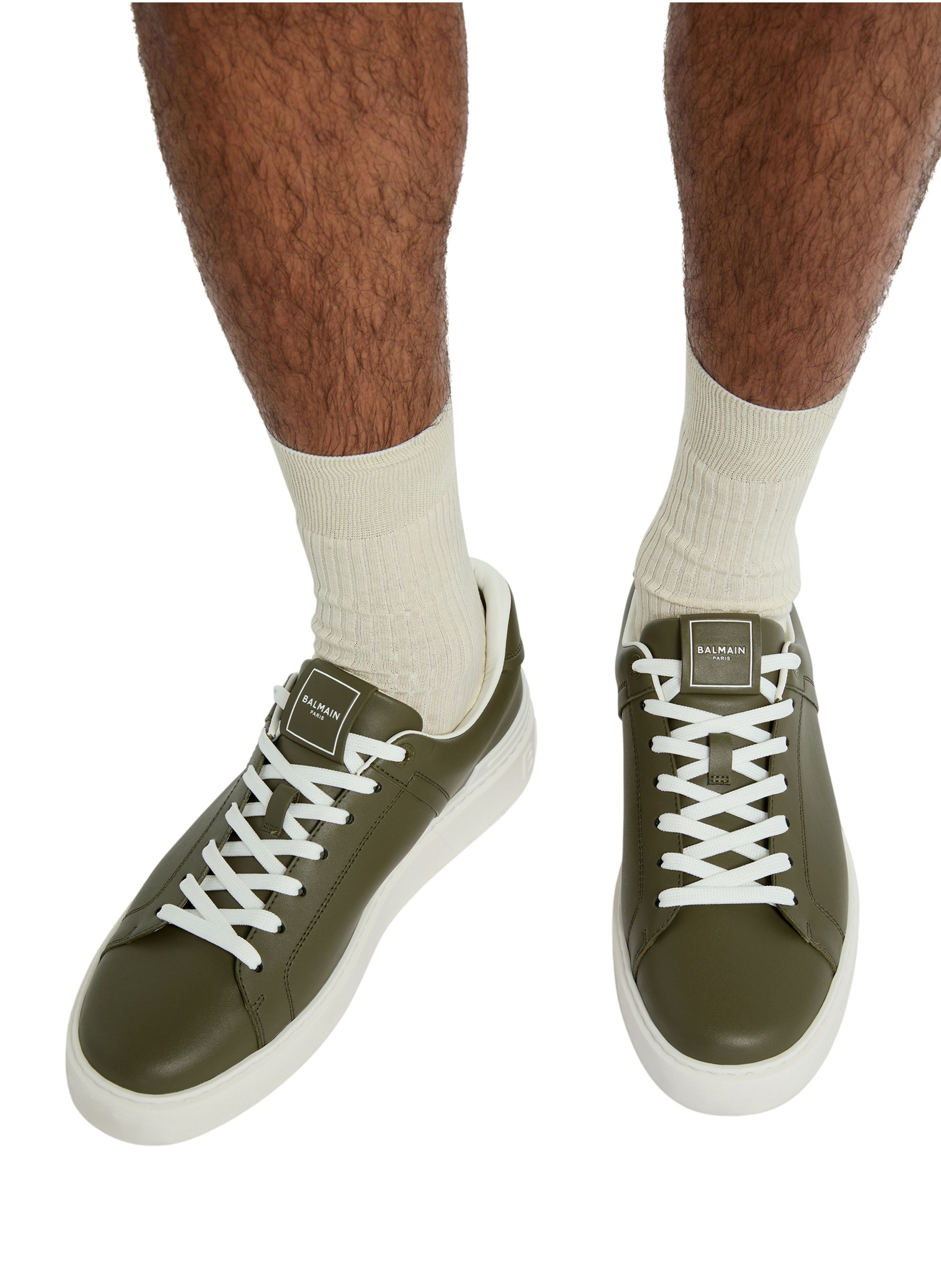 Baskets b-court en cuir de veau BALMAIN Vert