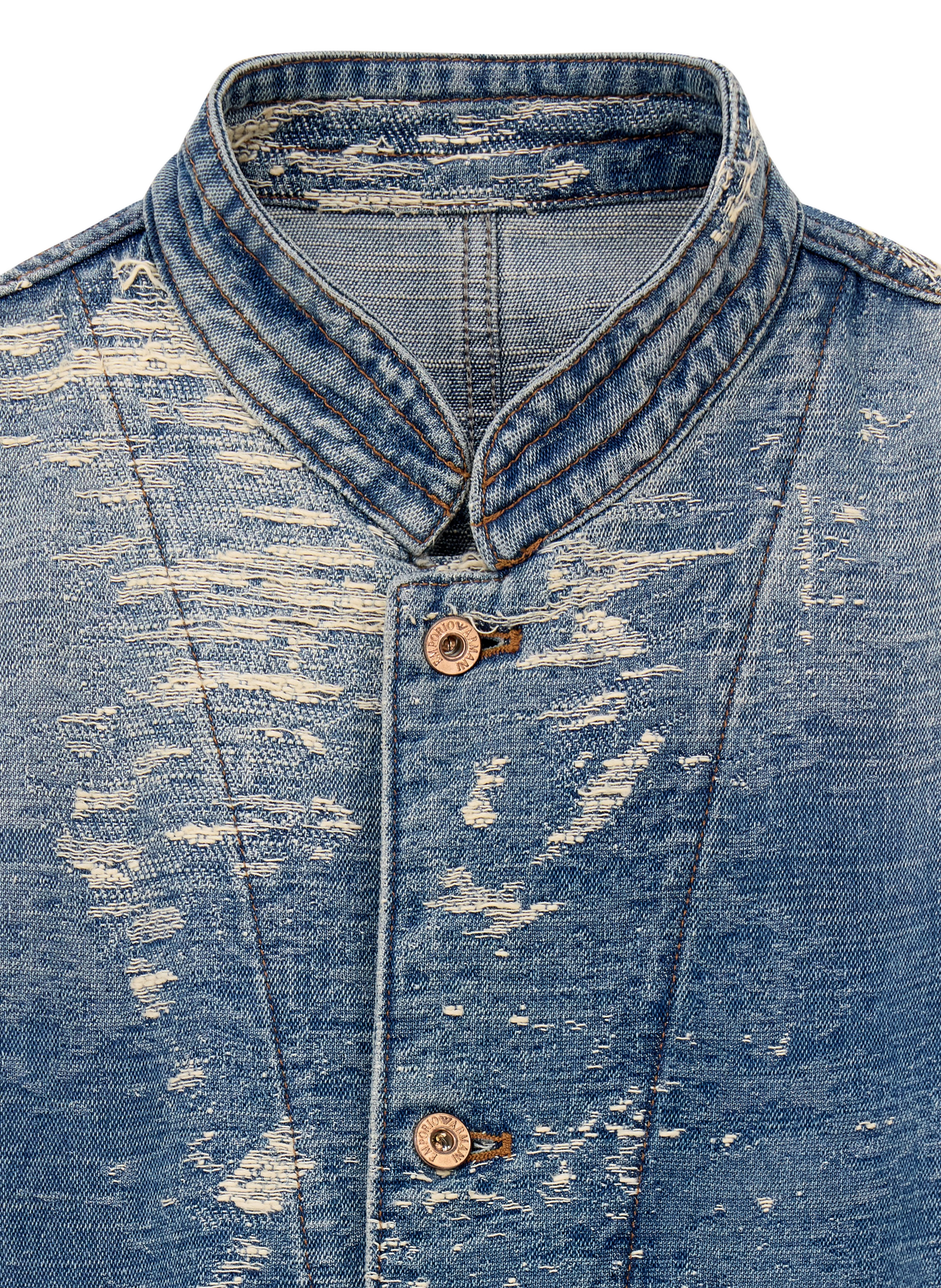 Veste effet déchiré en denim de coton EMPORIO ARMANI Bleu