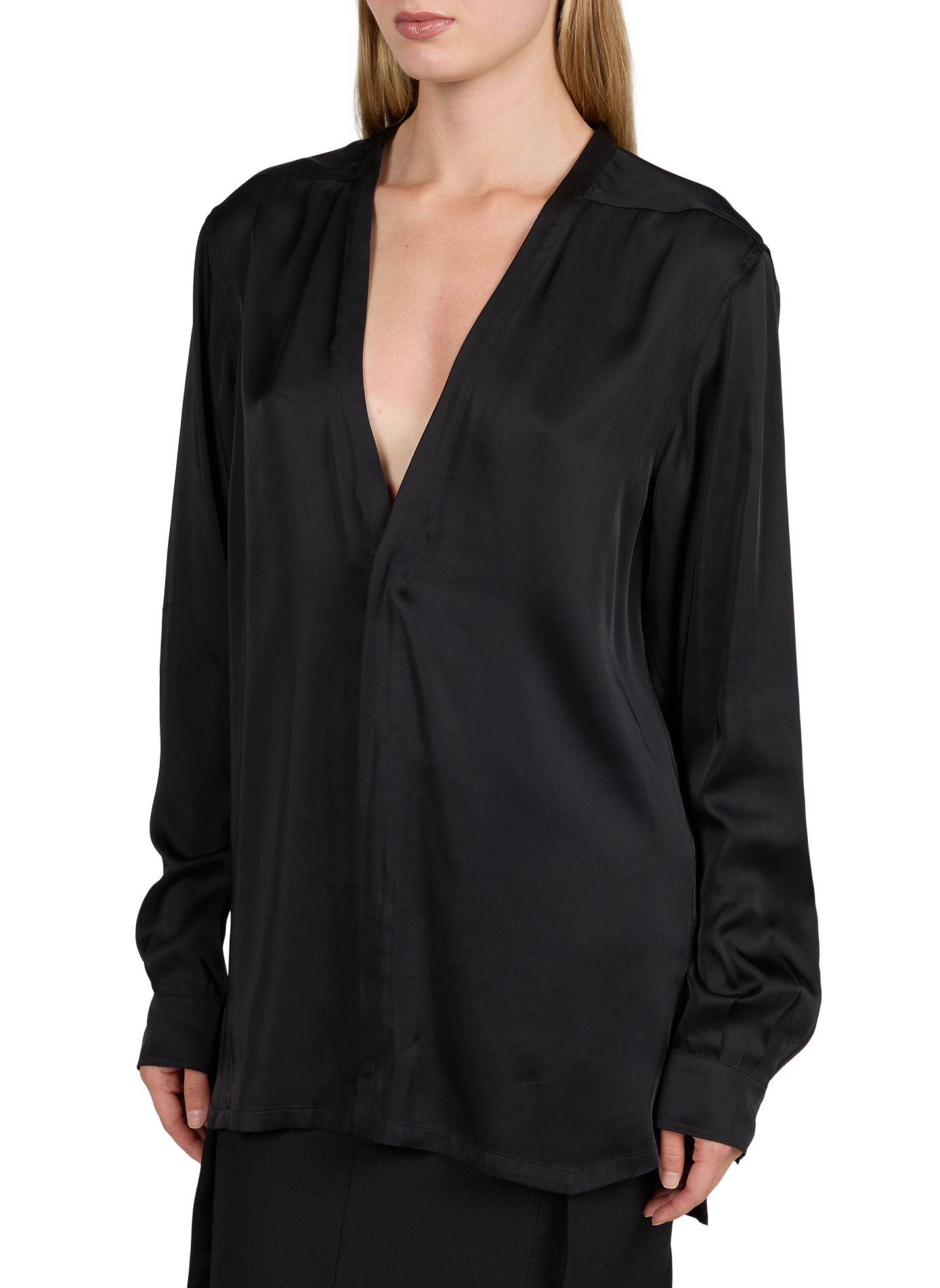 Fließende Satinbluse mit V-Ausschnitt RICK OWENS Schwarz