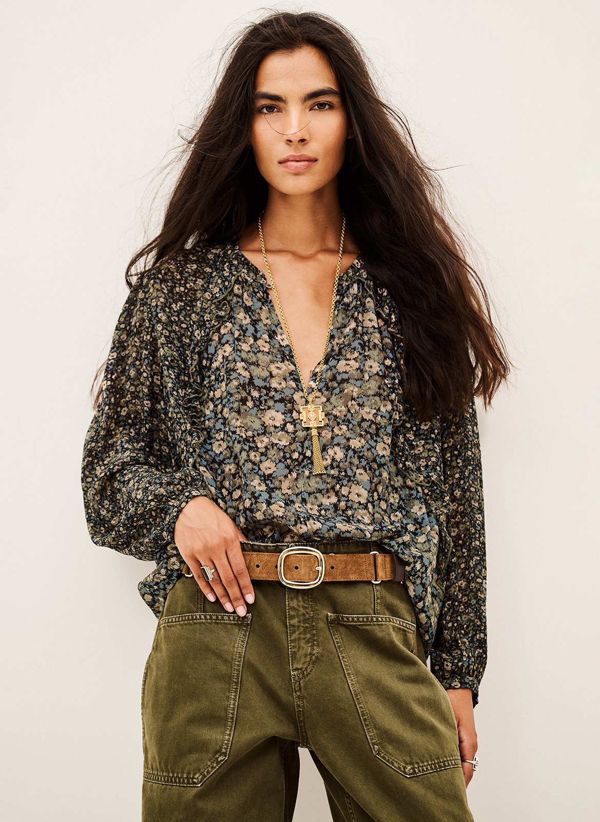 Ruime bedrukte blouse Kross BA&SH Kaki