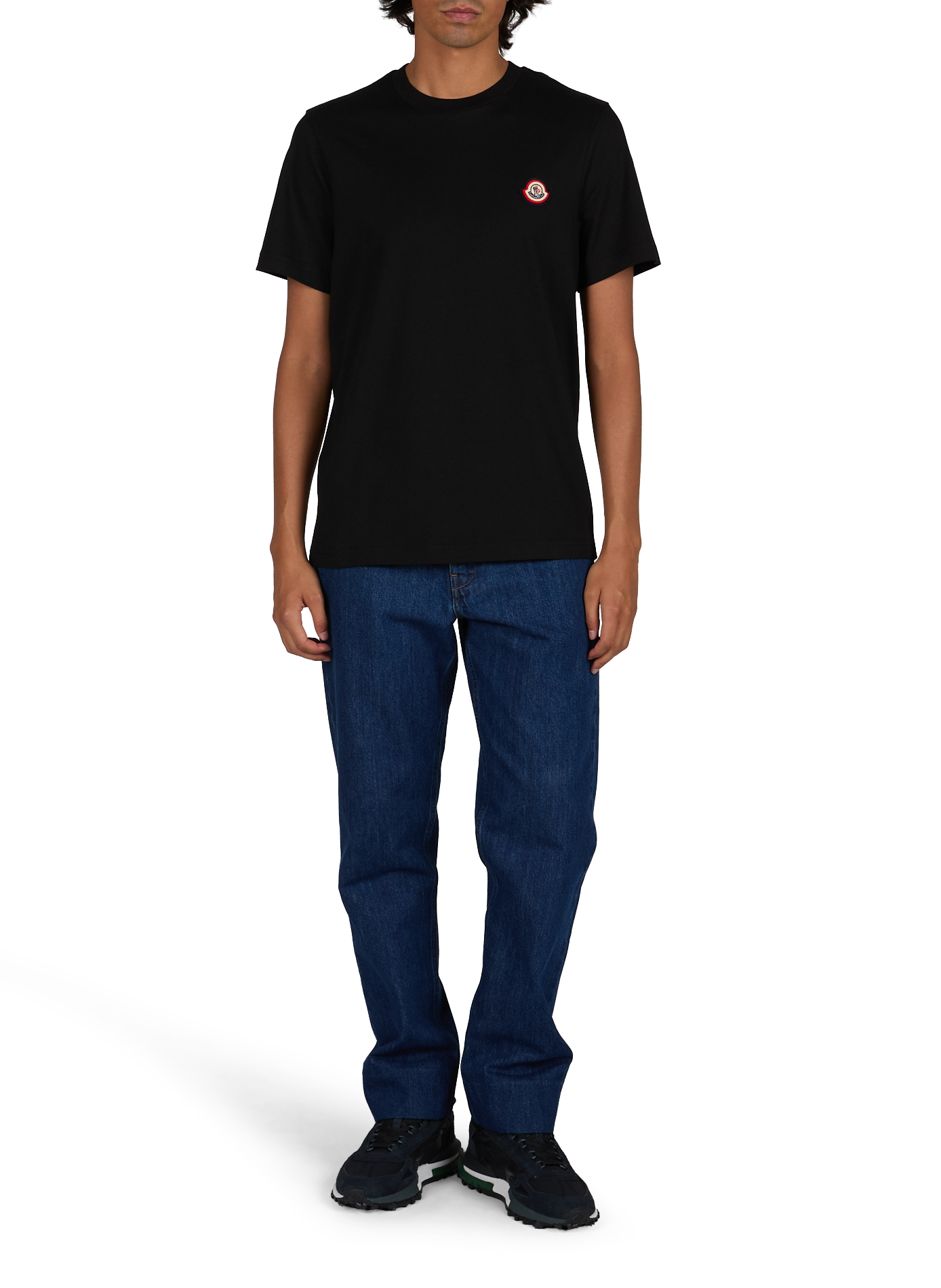 Gerades einfarbiges T-Shirt mit Rundhalsausschnitt MONCLER Schwarz