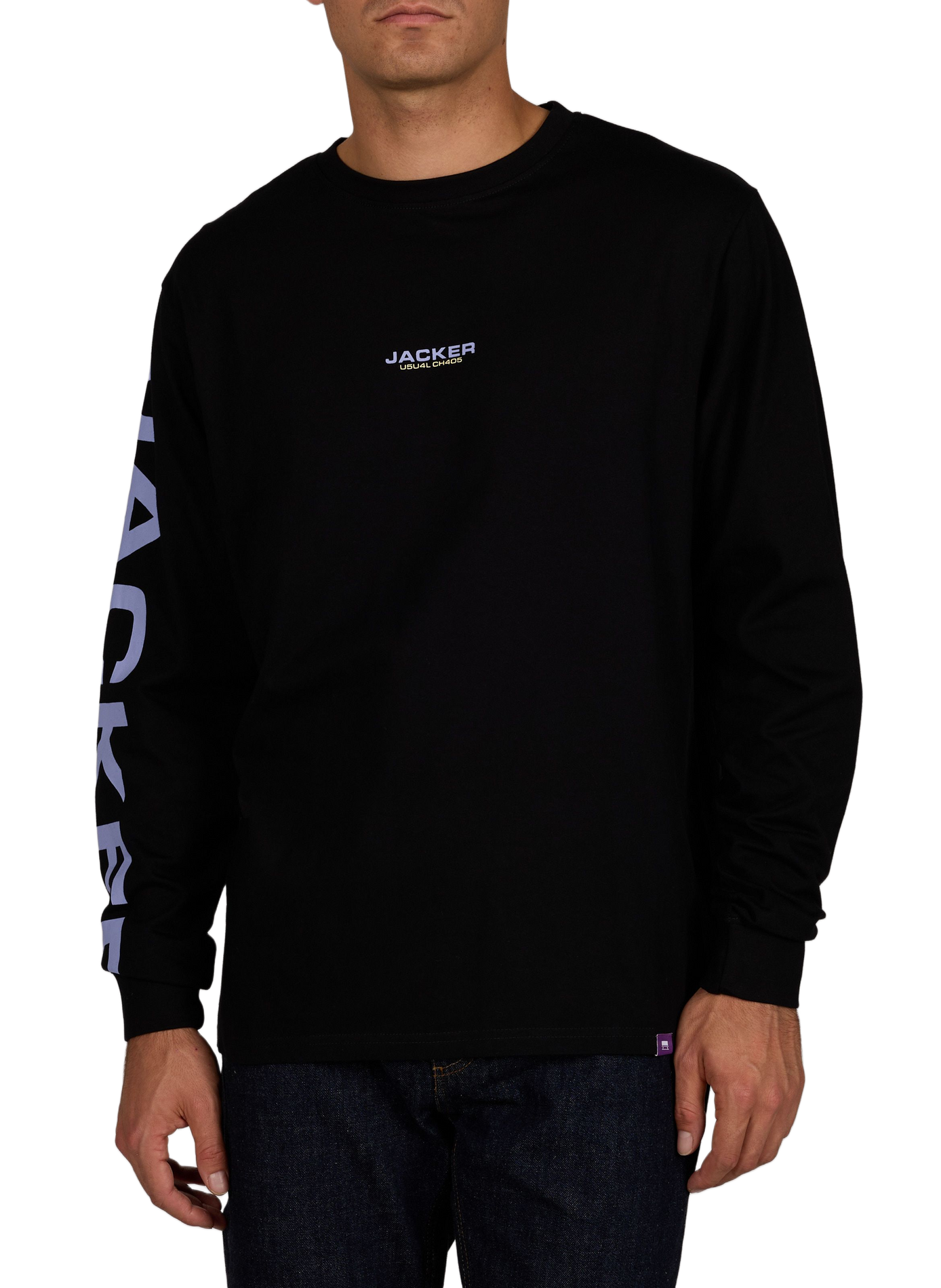 Straight-fit crew-neck T-shirt with screen print JACKER. Black