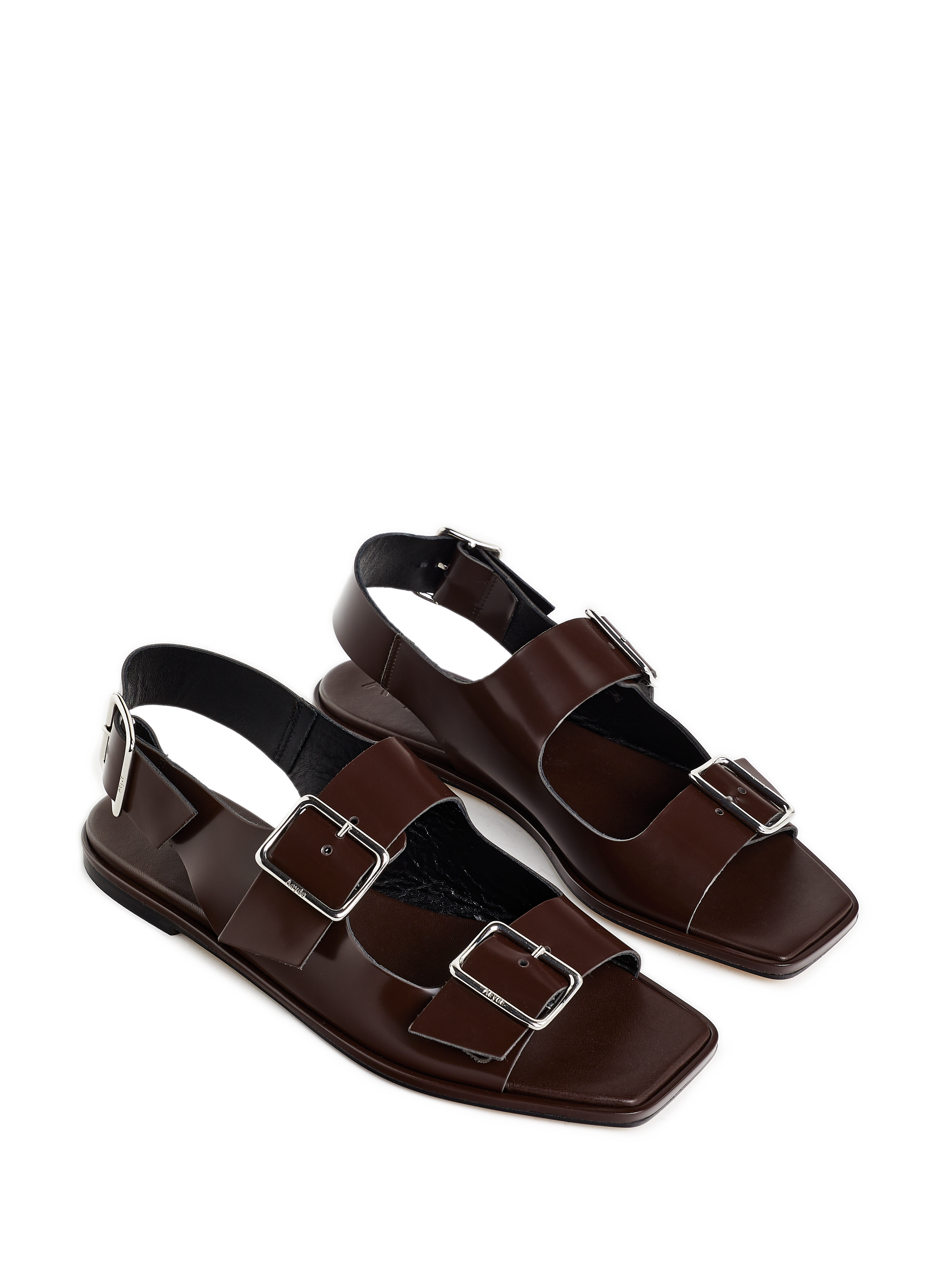 Flat leather sandals AEYDE Brown