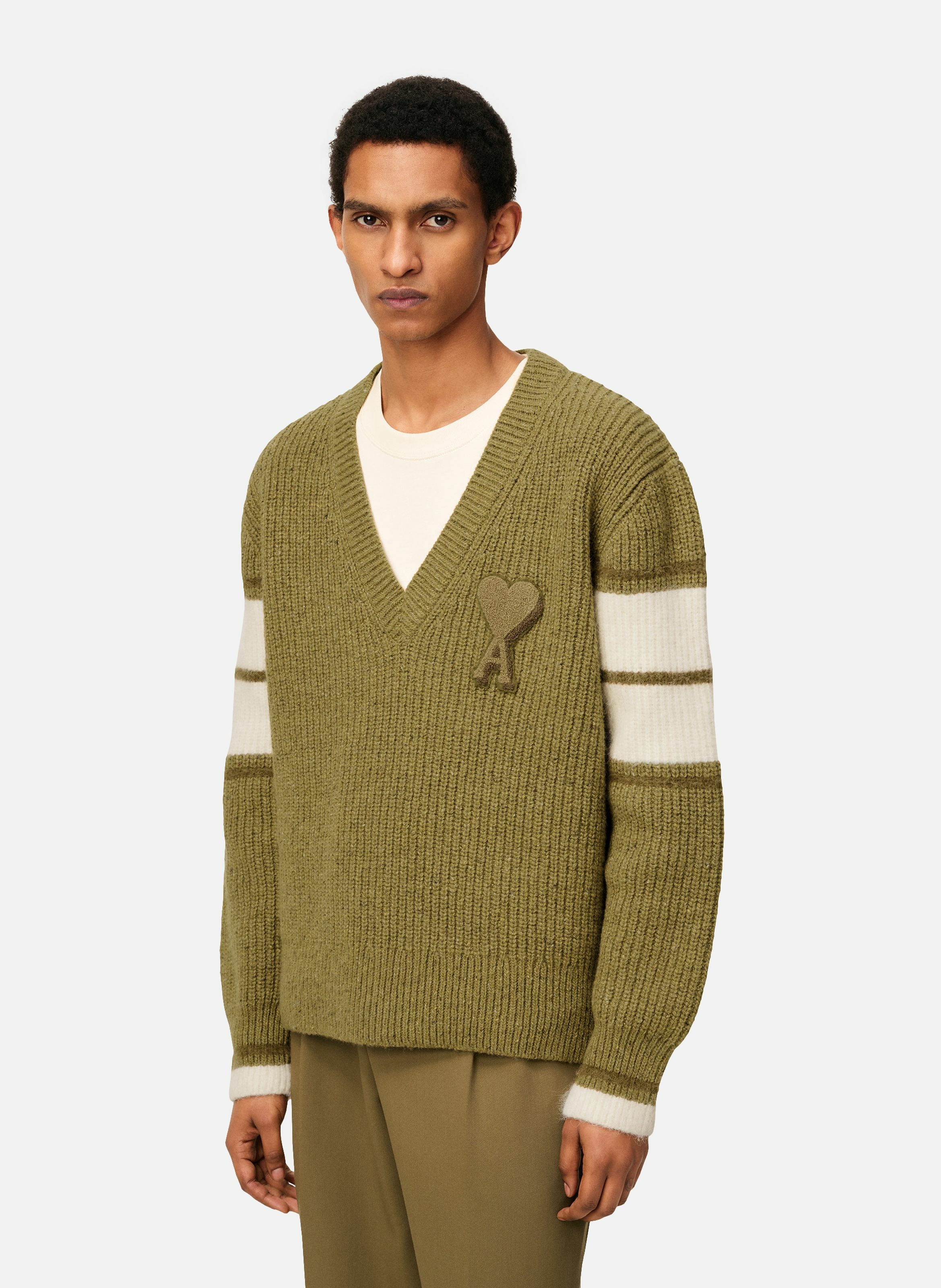 Pull college en laine côtelée unisexe AMI PARIS Vert