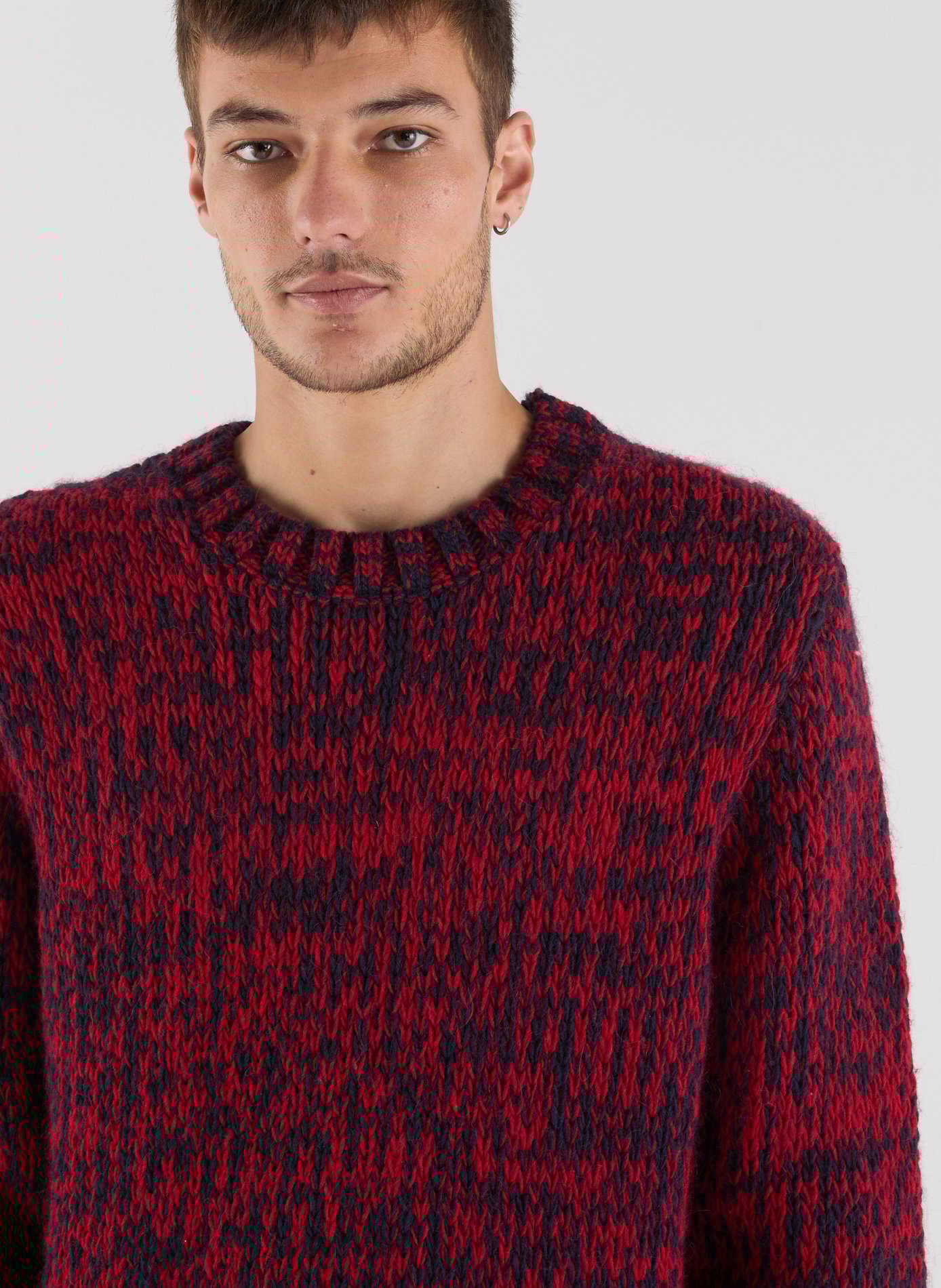 Gailey round neck sweater in mottled knit SAISON 1865 Red