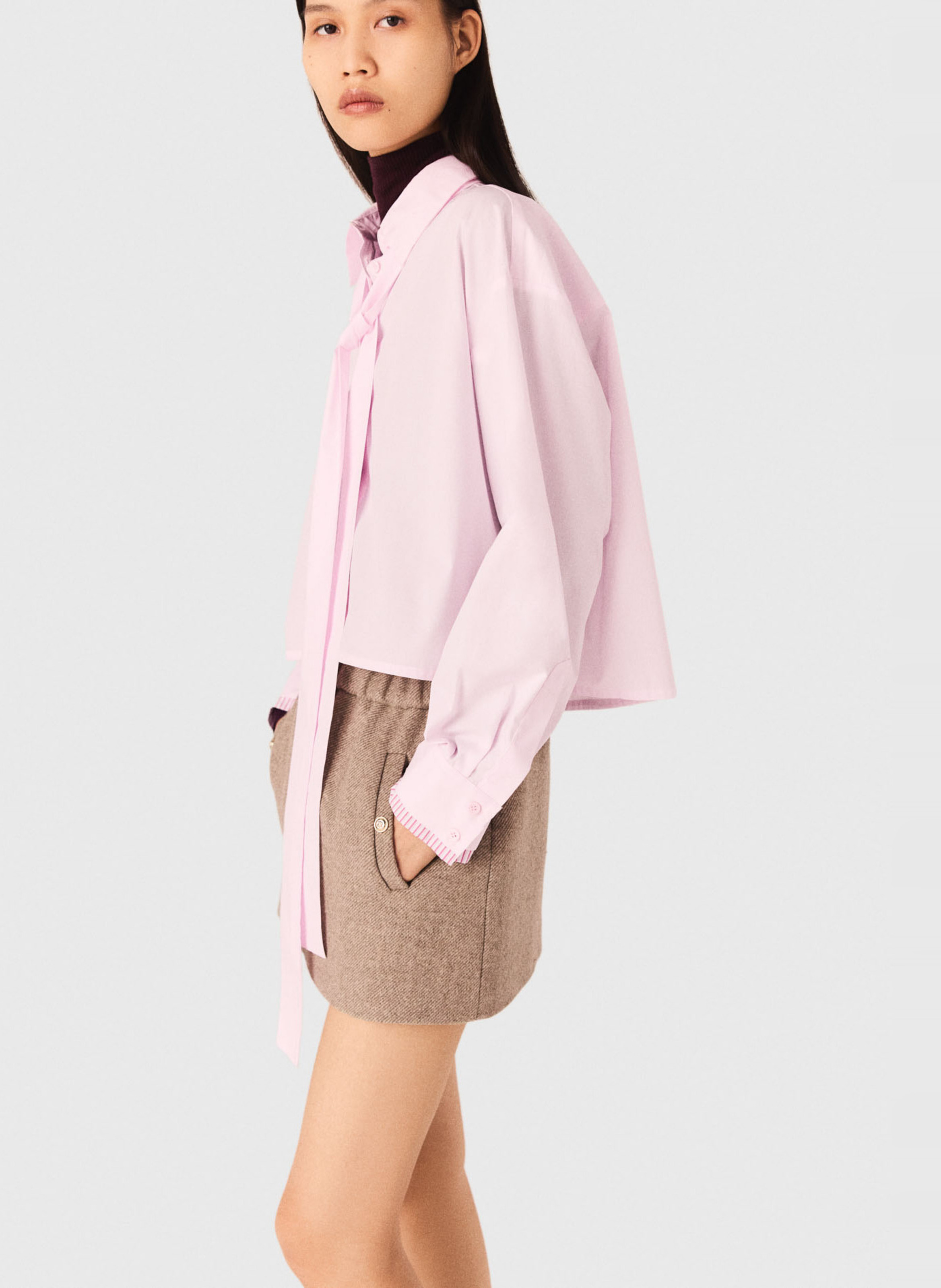 Chemise col lavallière en coton MAJE Rose