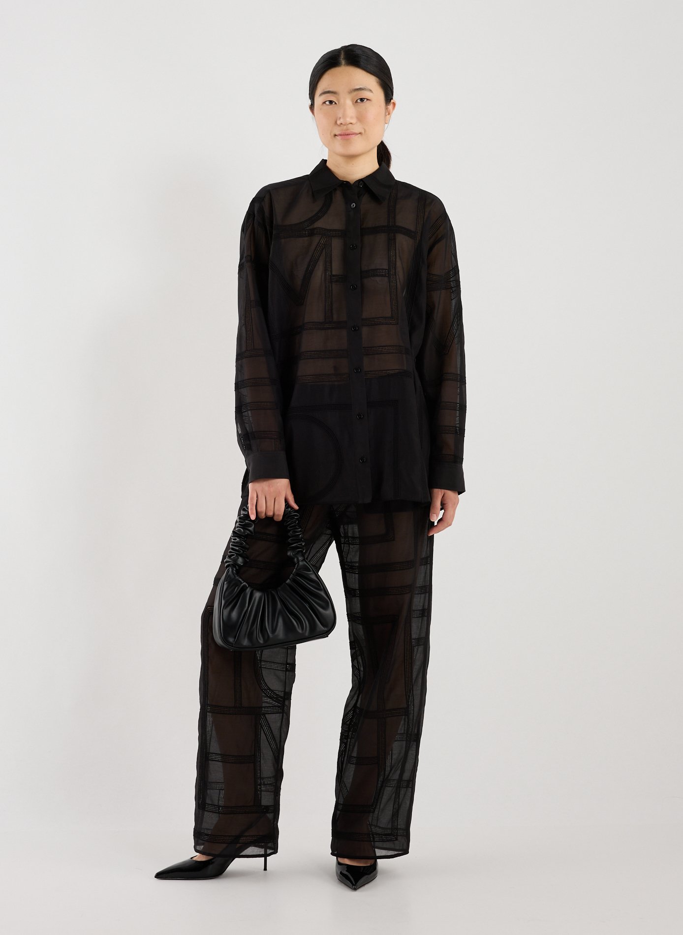 Embroidered silk and cotton shirt TOTEME Black