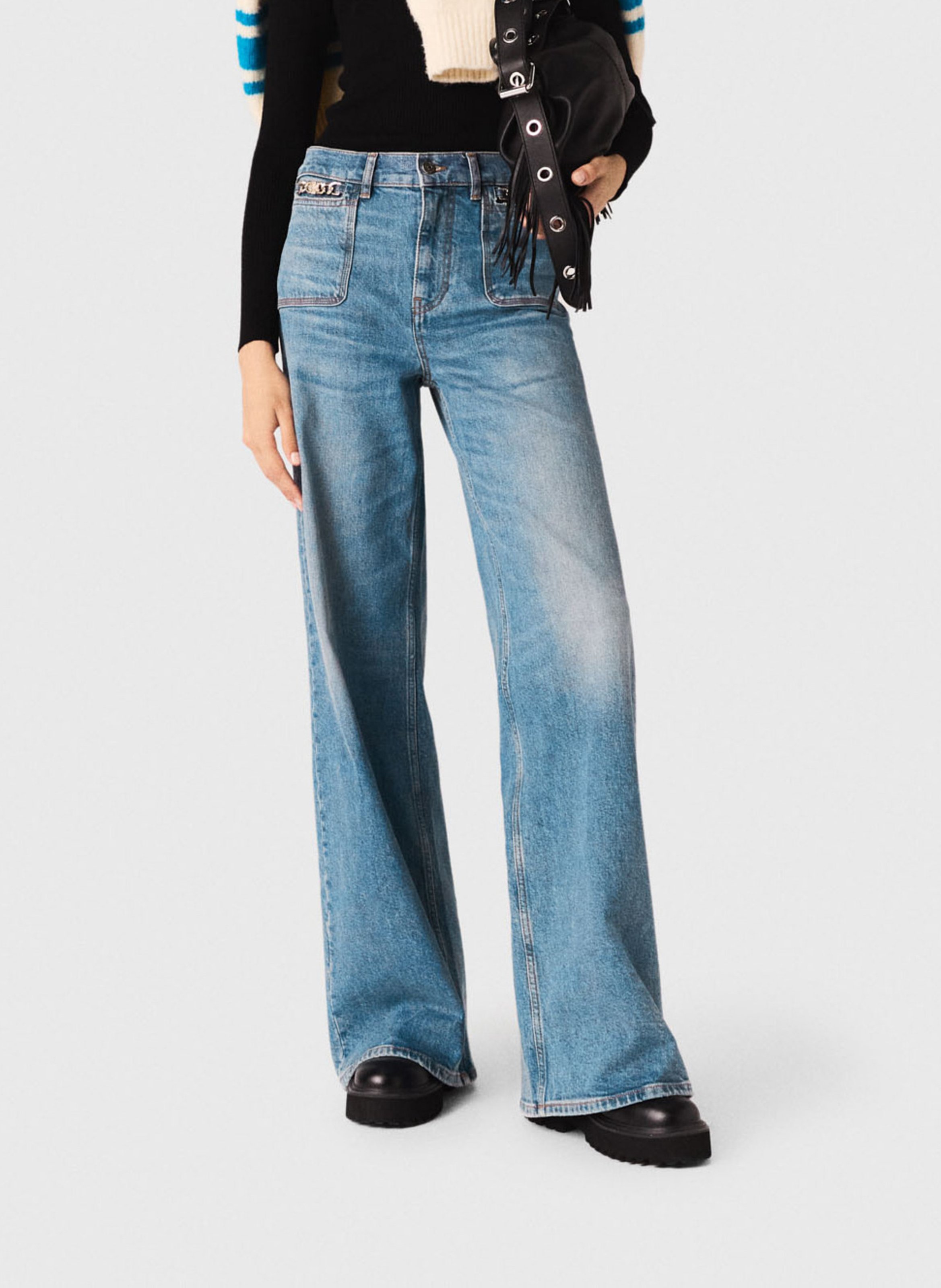 Jean droit en coton mélangé MAJE Bleu