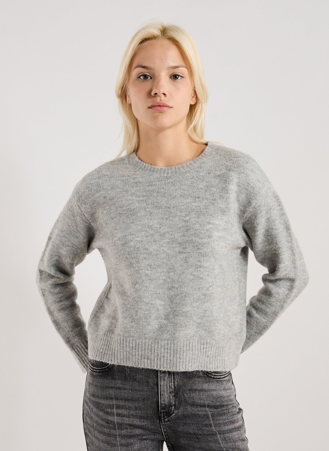 SUNCOO Straight knit sweater with open back in mixed fabric Grey